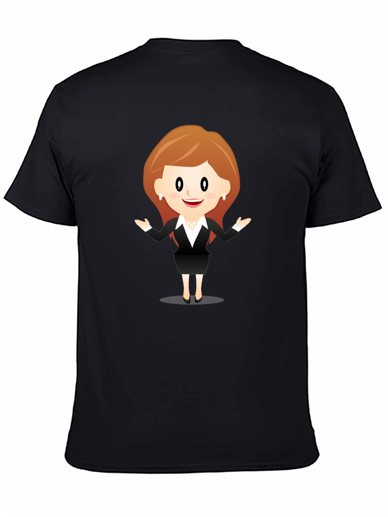 Black Cartoon Businesswoman Black T-Shirt view 4