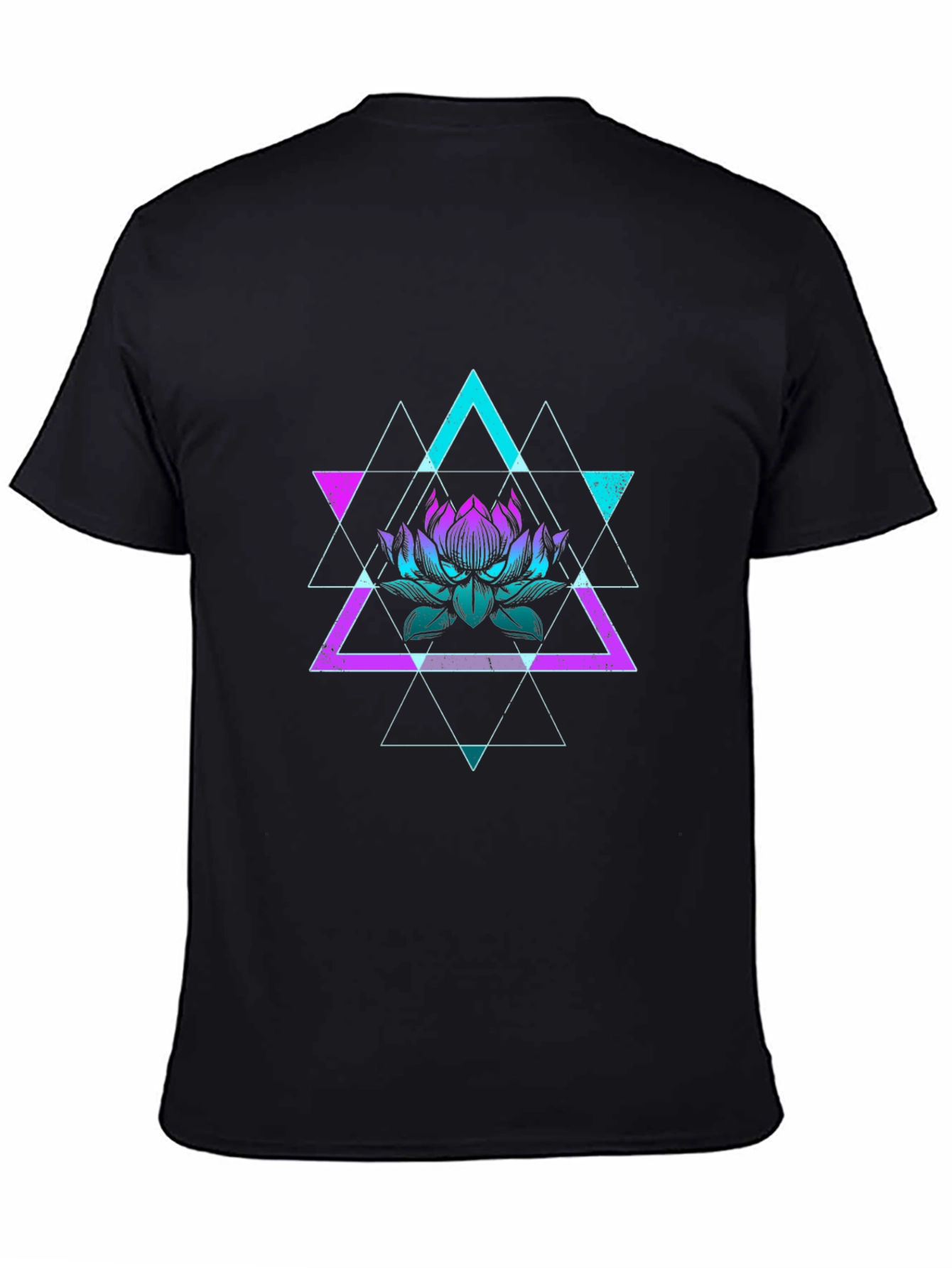 Black Geometric Lotus Graphic Tee - Black Cotton Shirt view 4