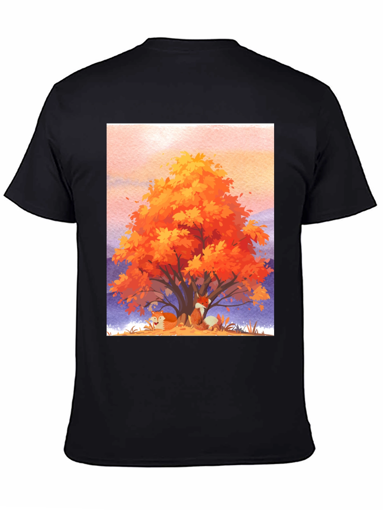 Black Autumn Fox Tree Graphic Tee - Comfortable Cotton Blend view 4