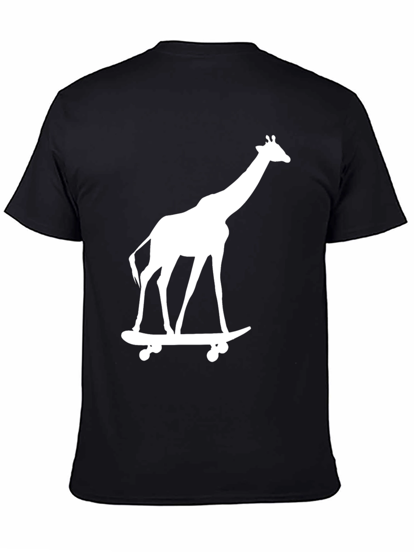Black Giraffe on Skateboard Graphic Tee - Black Cotton T-Shirt view 4