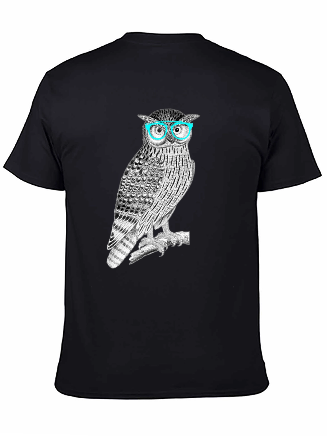 Black Owl with Glasses Graphic Tee - Men's Black T-Shirt view 4
