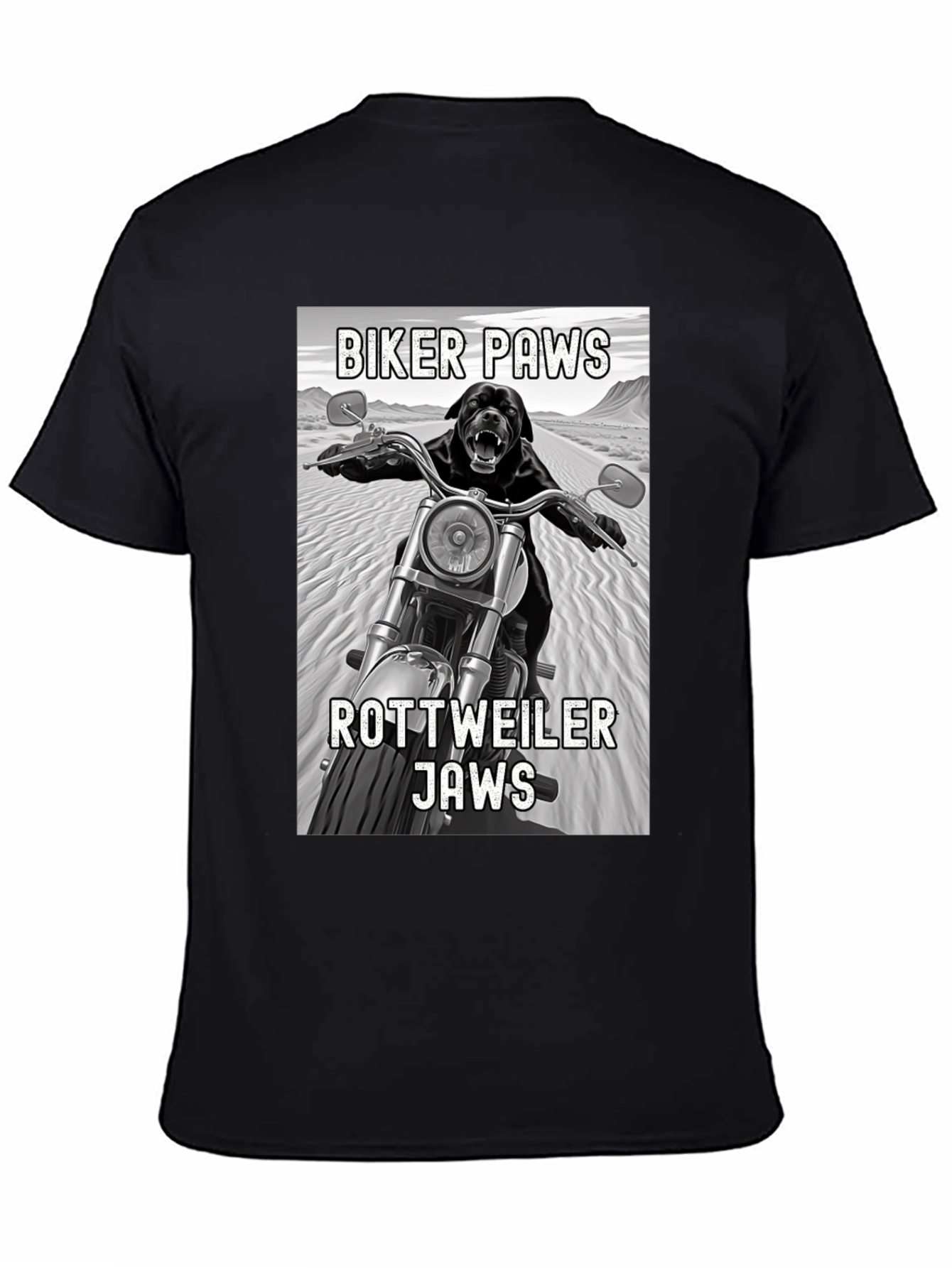 Black Biker Paws Rottweiler Jaws Graphic T-Shirt view 4