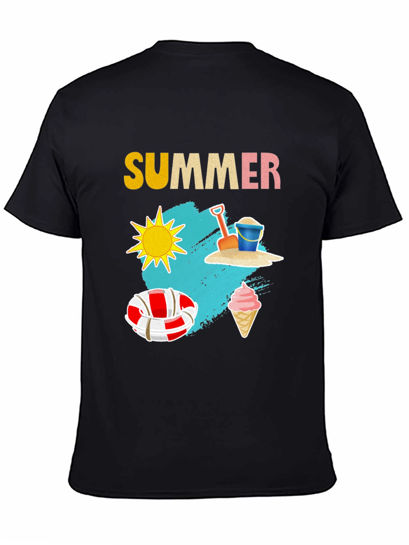 Black Summer T-Shirt with Beach Theme Graphic view 4
