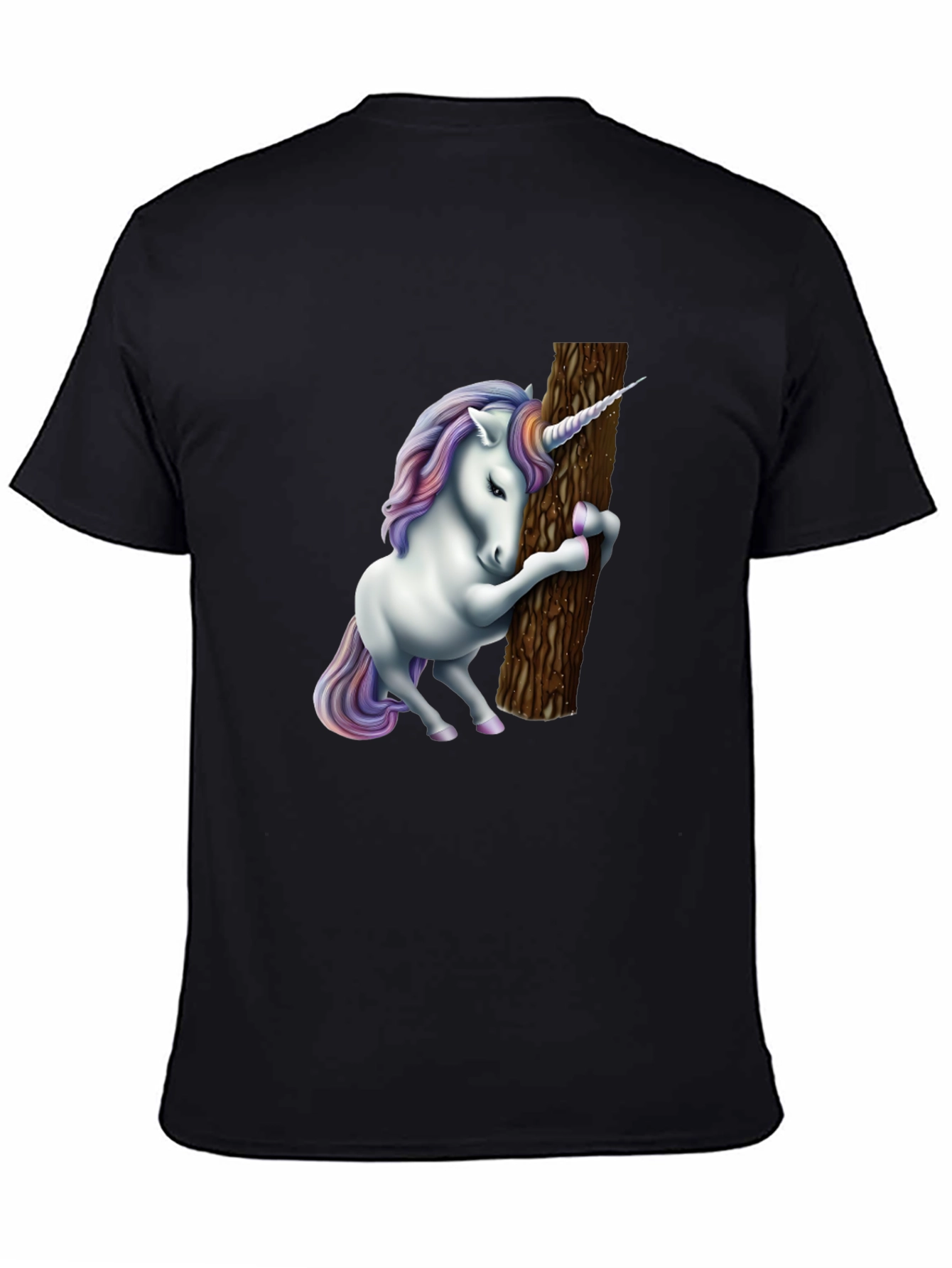 Black Unicorn Hugging Tree Graphic Tee - Black Cotton Blend view 4