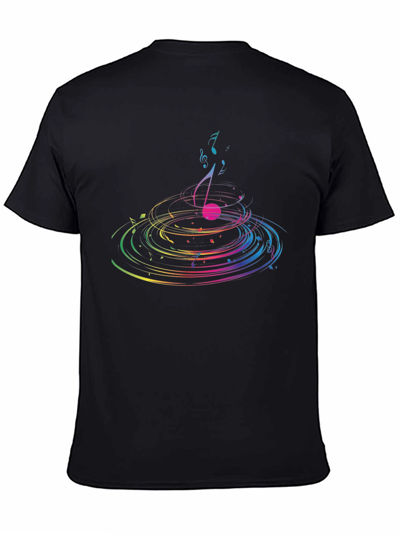 Black Musical Note Ripple Graphic T-Shirt - Black view 4