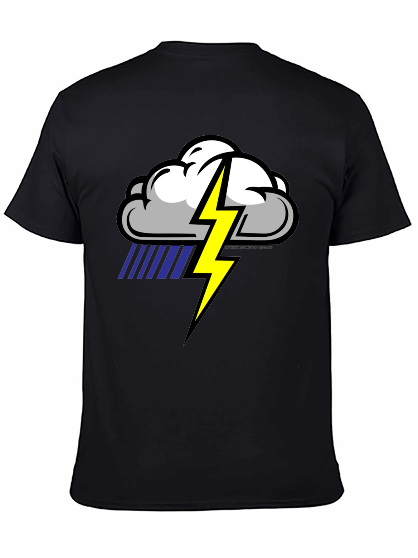 Black Storm Cloud Lightning Graphic Black T-Shirt view 4