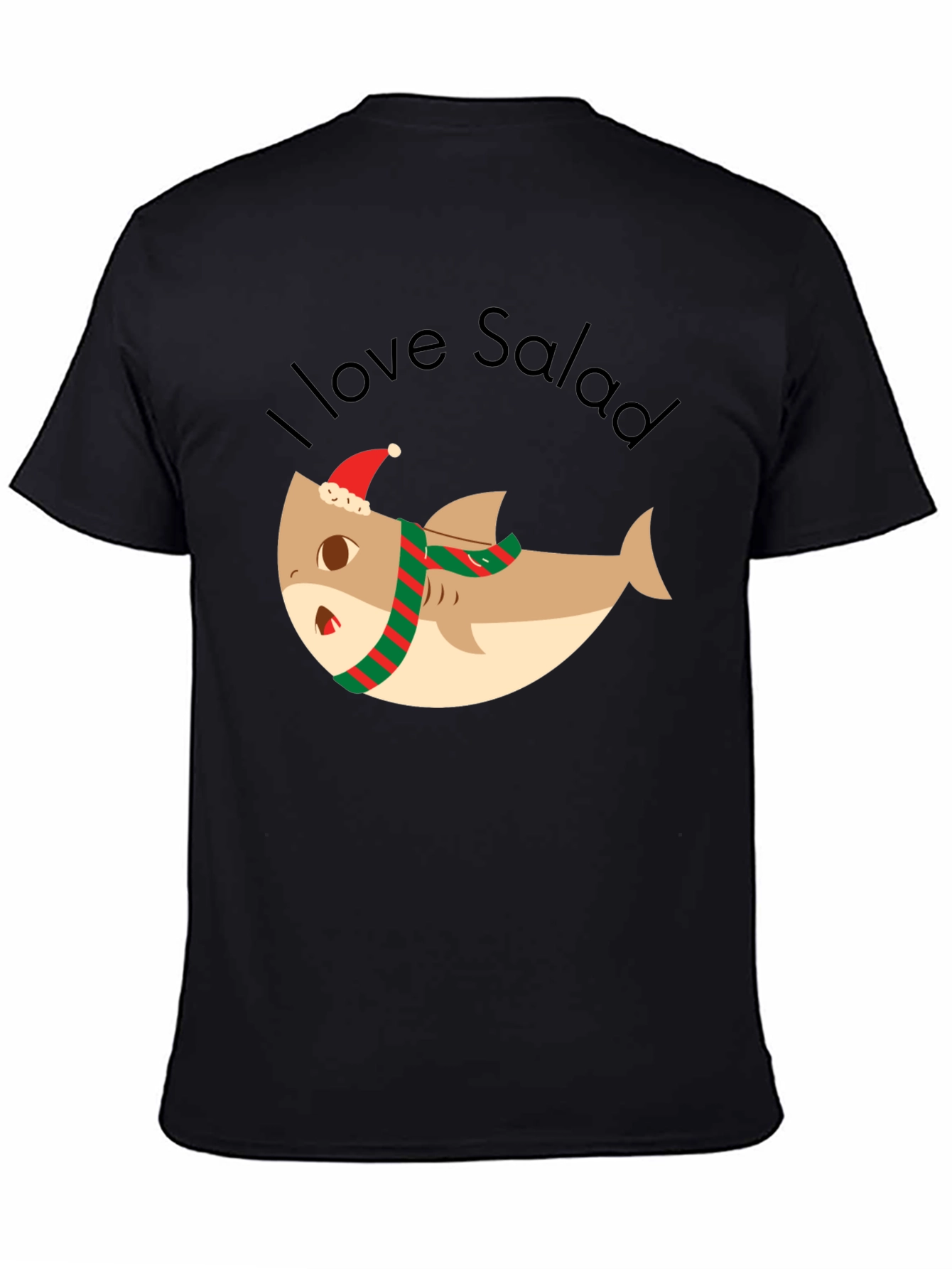 Black Funny Shark I Love Salad Christmas T-Shirt view 4