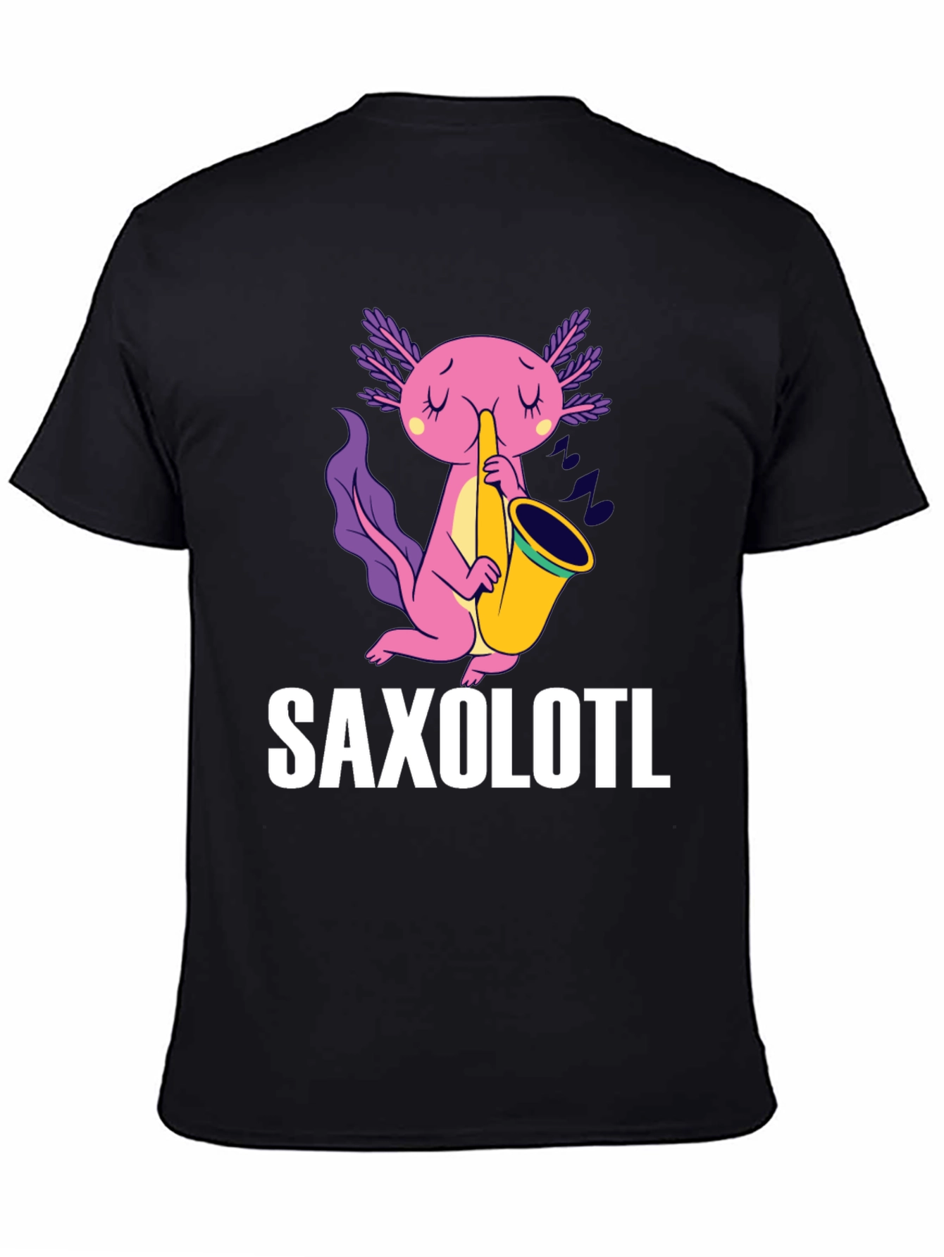 Black Saxolotl T-Shirt - Funny Axolotl Saxophone Tee view 4