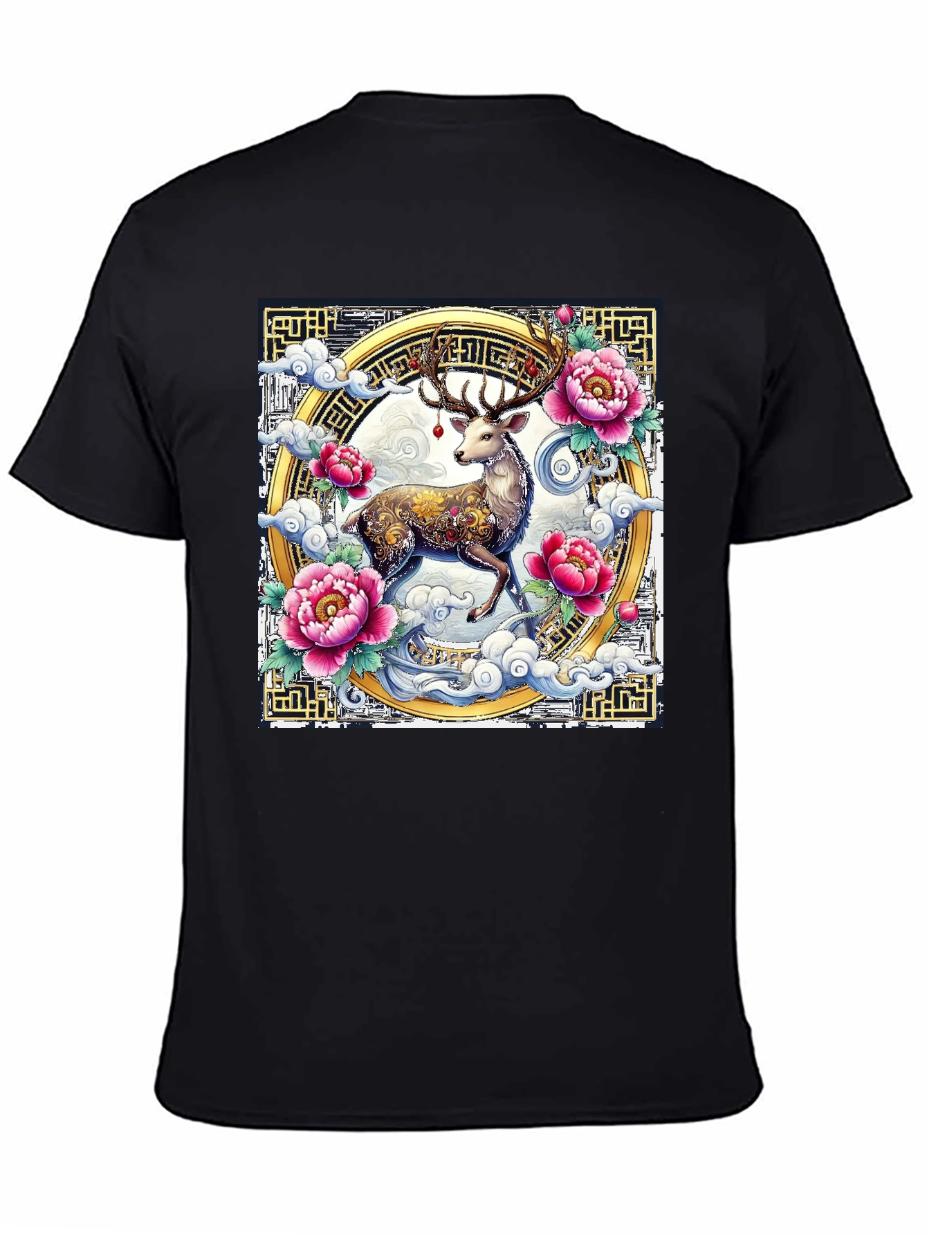 Black Deer Floral Graphic T-Shirt view 4