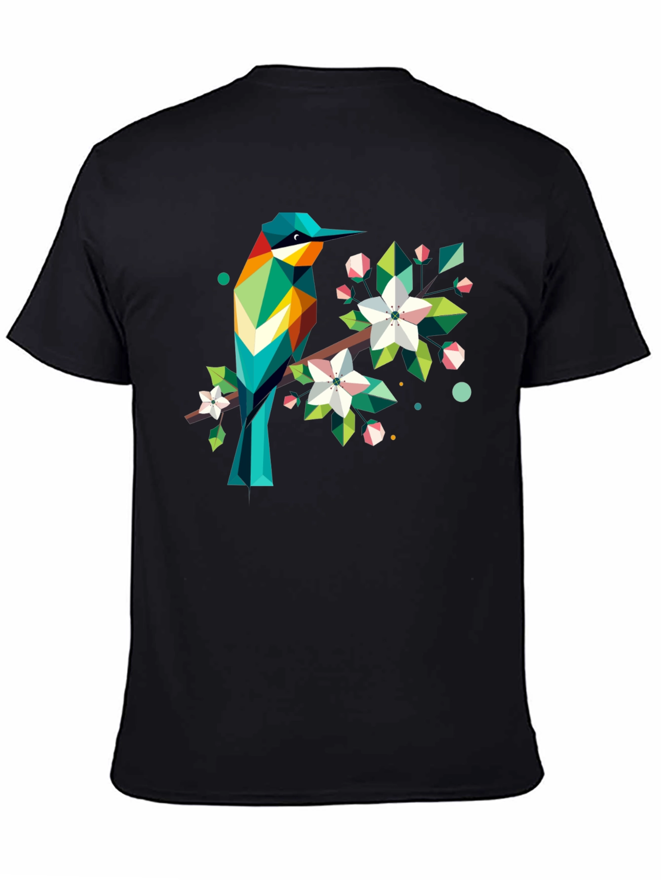 Black Geometric Bird Print Black T-Shirt view 4