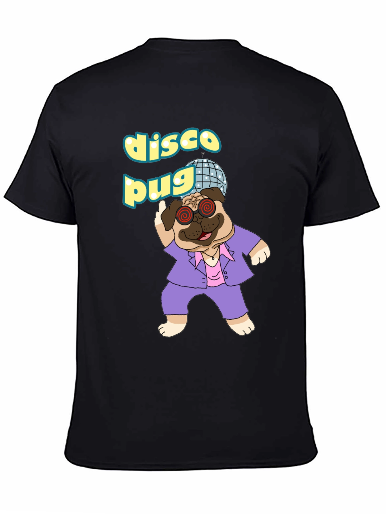 Black Disco Pug Graphic T-Shirt - Groovy Style view 4