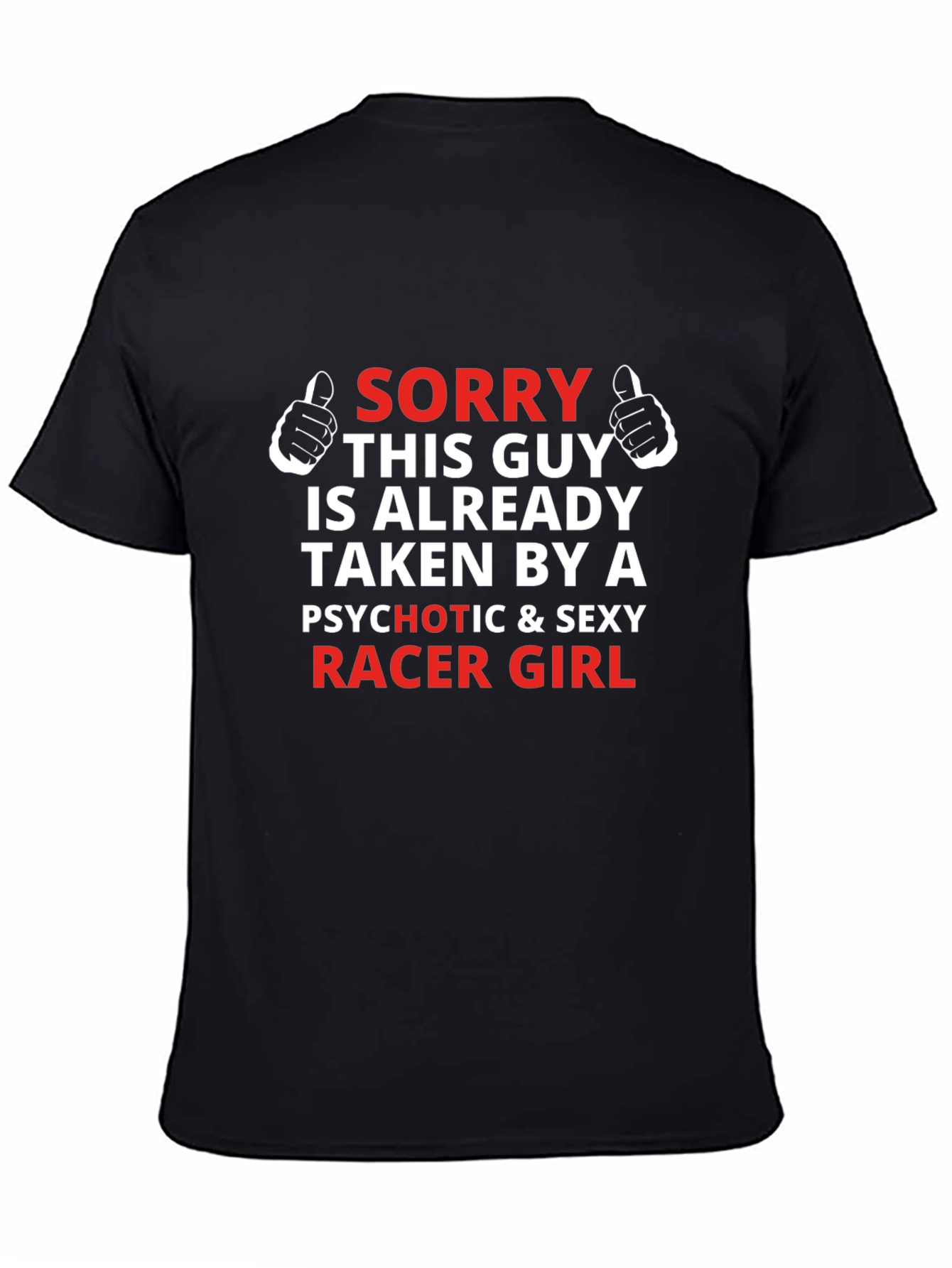 Black Funny Racer Girl T-Shirt - Sorry This Guy Is Taken view 4