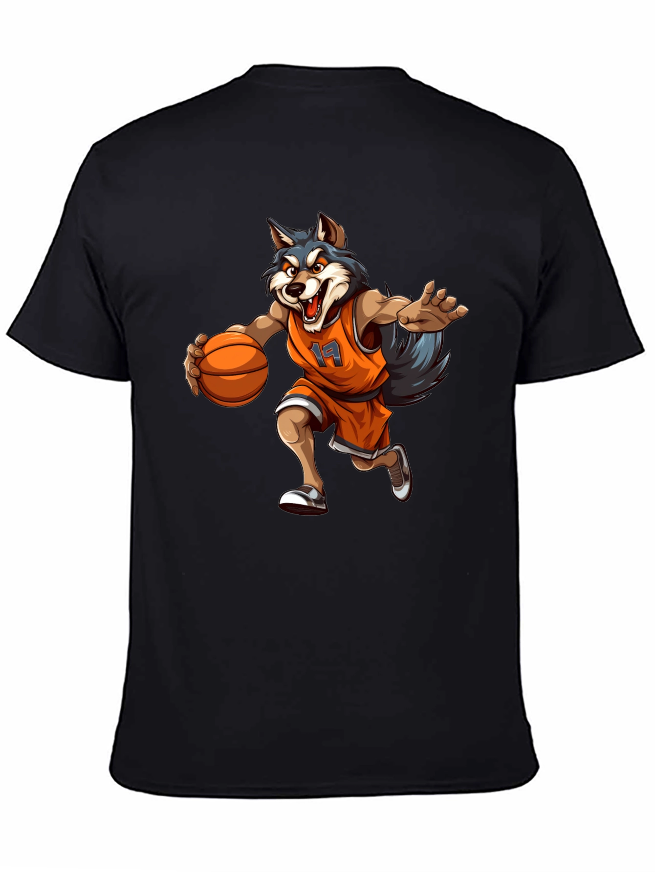 Black Wolf Basketball Player Graphic Tee - Black view 4