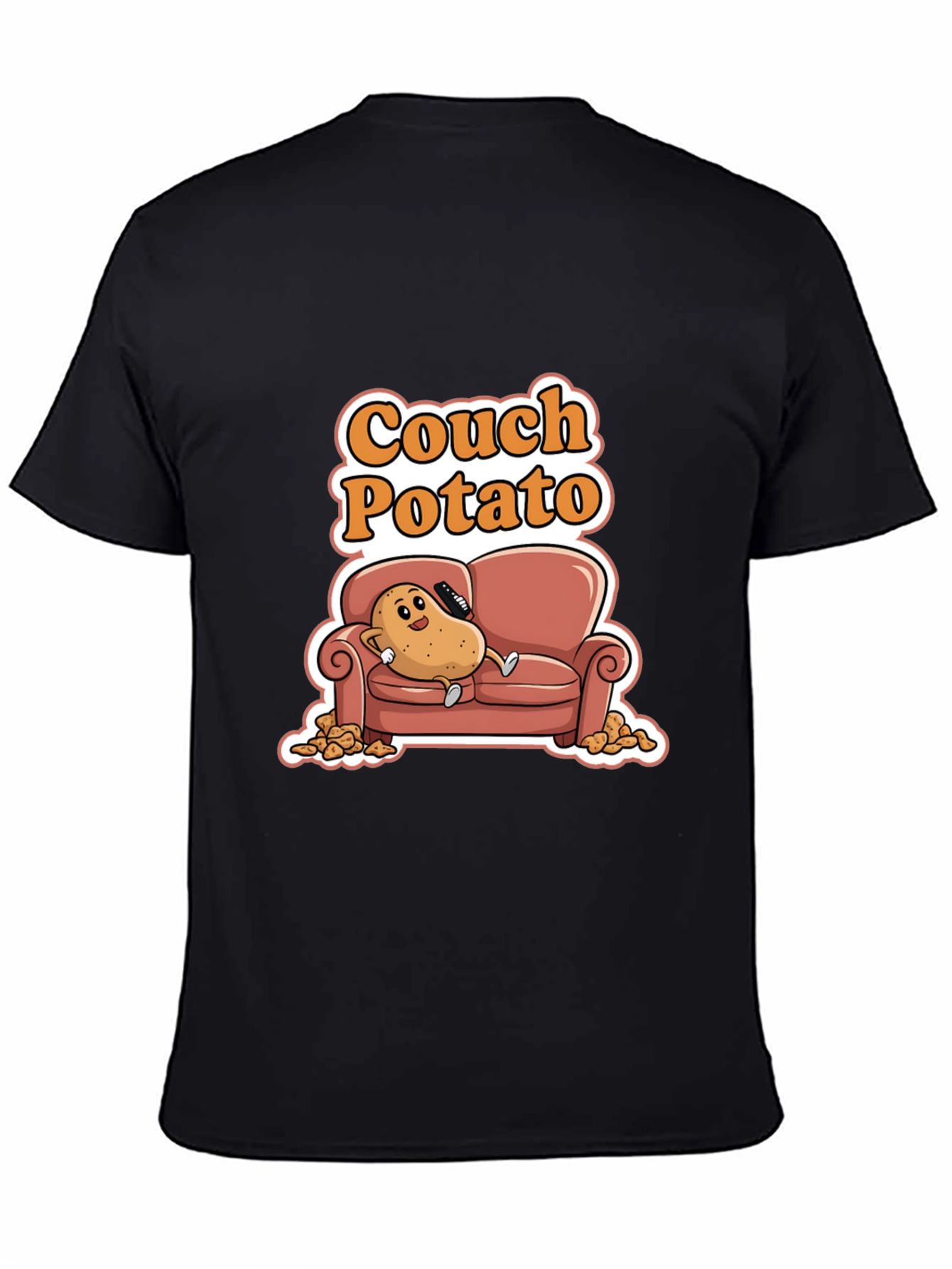 Black Couch Potato Black Graphic Tee - Funny Cartoon Potato Shirt view 4