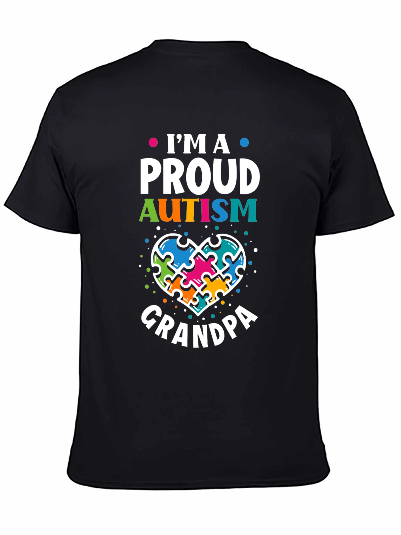 Black Proud Autism Grandpa T-Shirt Puzzle Piece Heart Support view 4