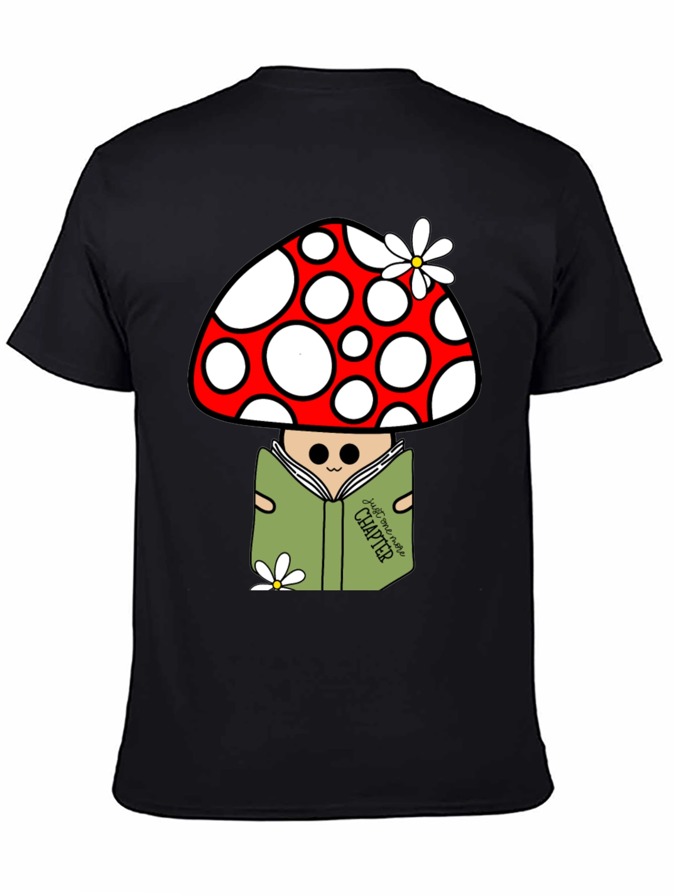 Black Mushroom Reader Graphic T-Shirt - Just One More Chapter view 4