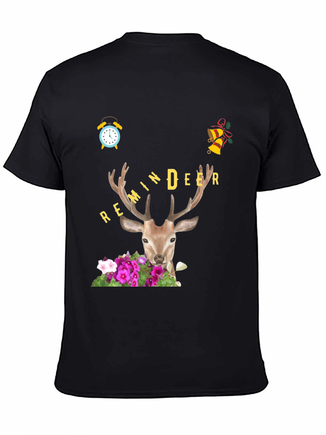 Black Remindeer Graphic Tee - Holiday Novelty Shirt view 4