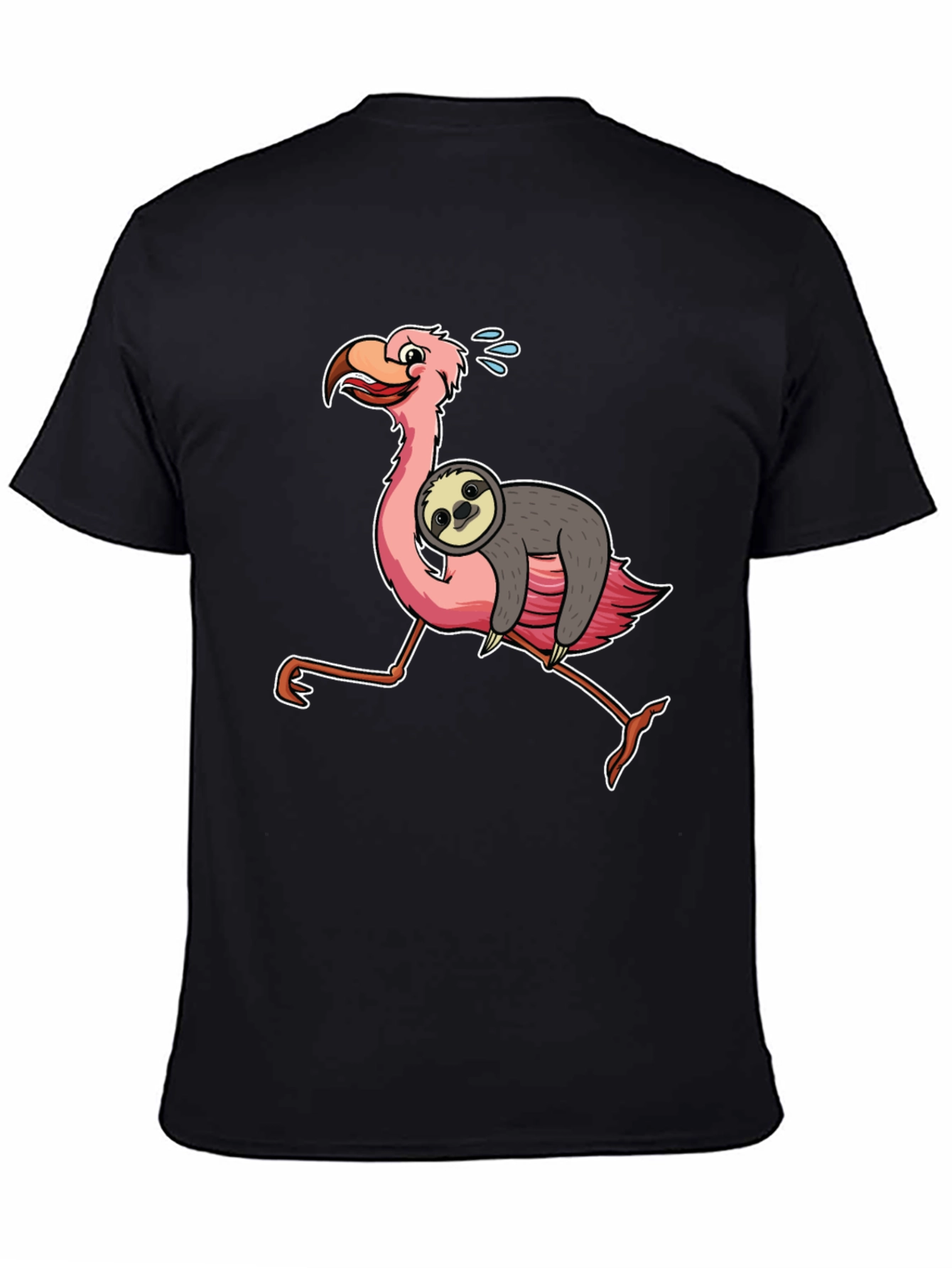 Black Sloth Riding Flamingo Graphic Tee view 4