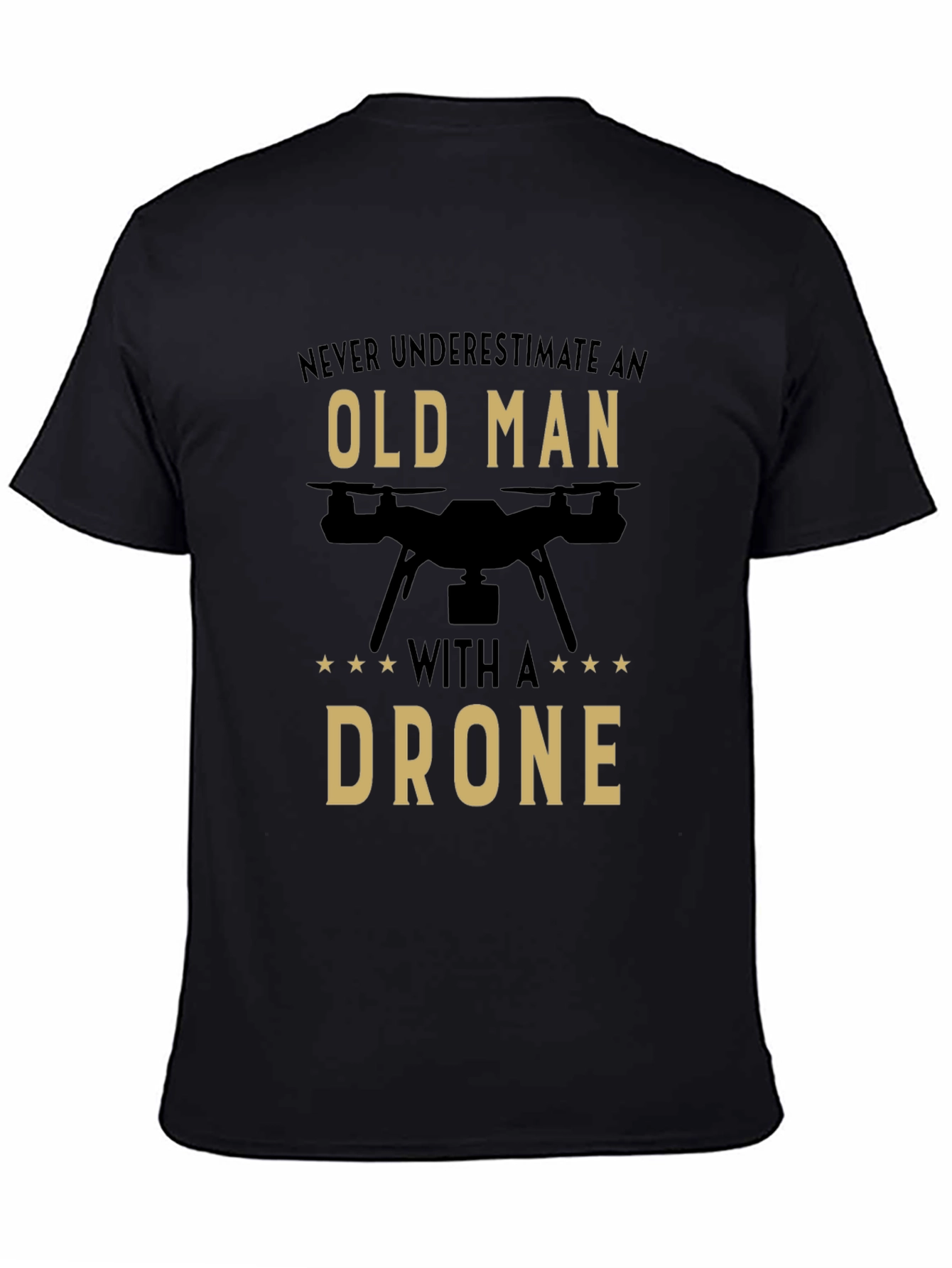 Black Old Man Drone T-Shirt - Funny Pilot Gift view 4