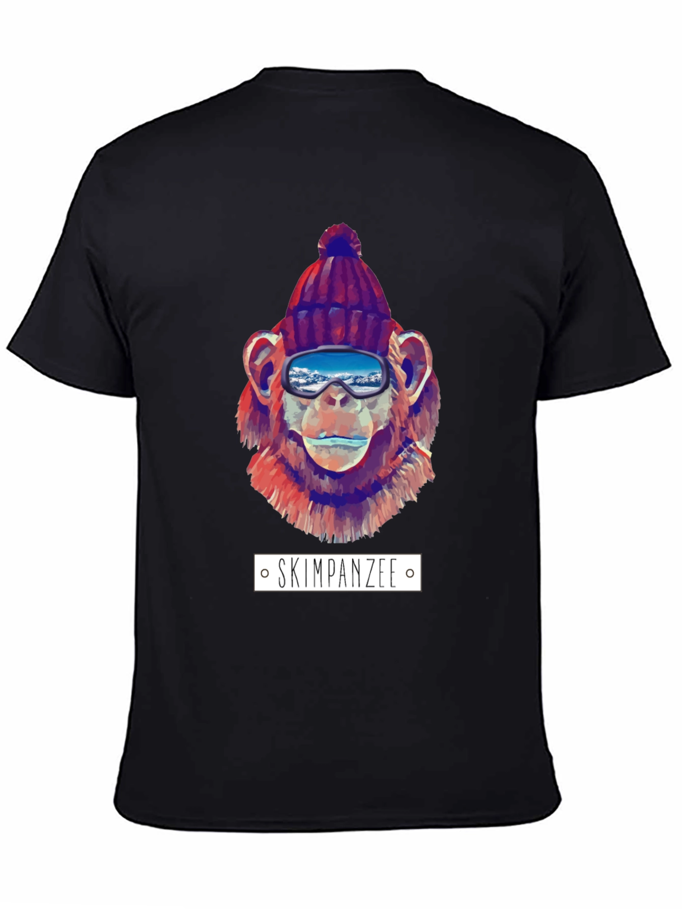 Black Skiing Chimpanzee Graphic T-Shirt view 4