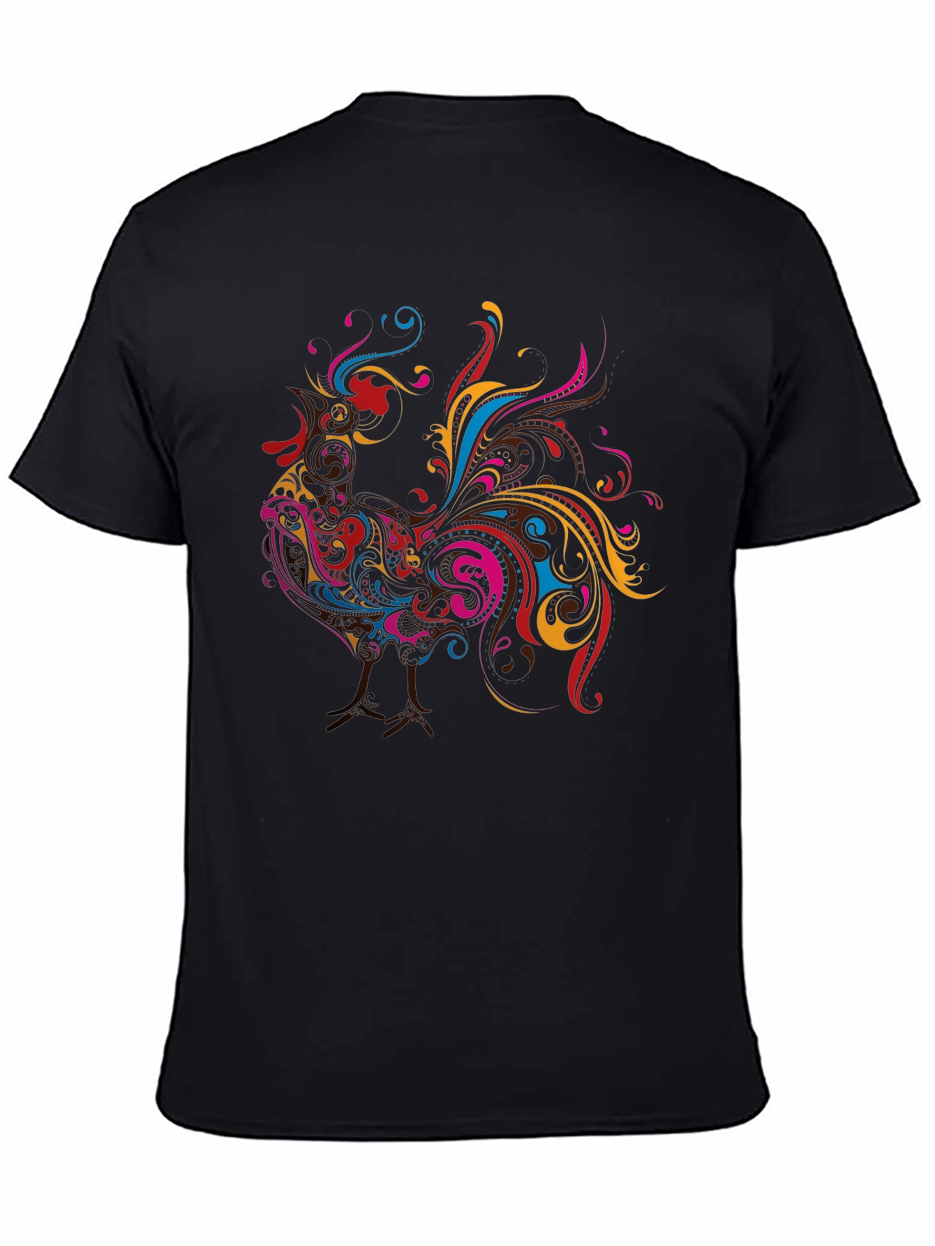 Black Vibrant Rooster Graphic Black T-Shirt view 4