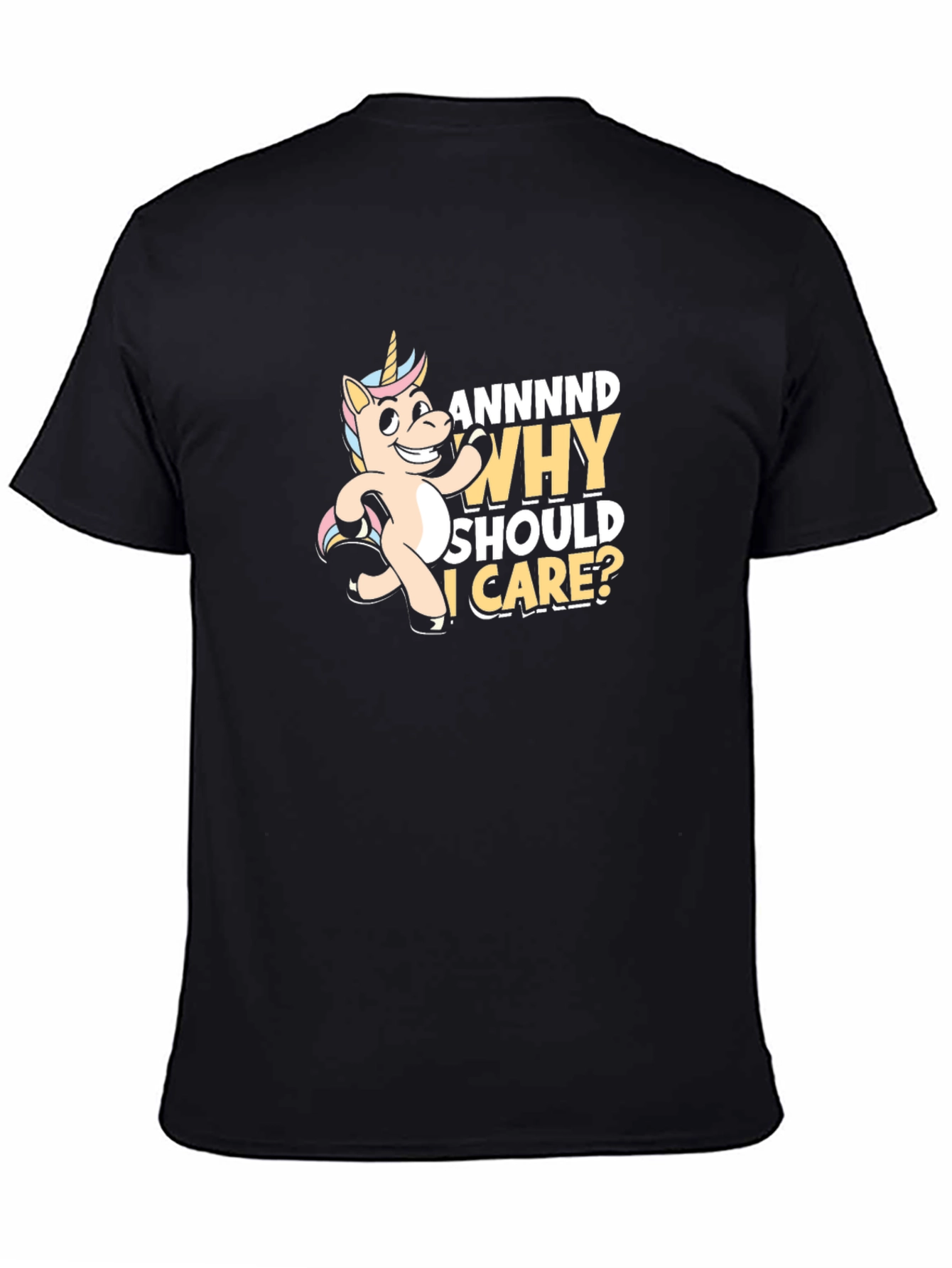 Black Funny Unicorn T-Shirt - Why Should I Care? view 4