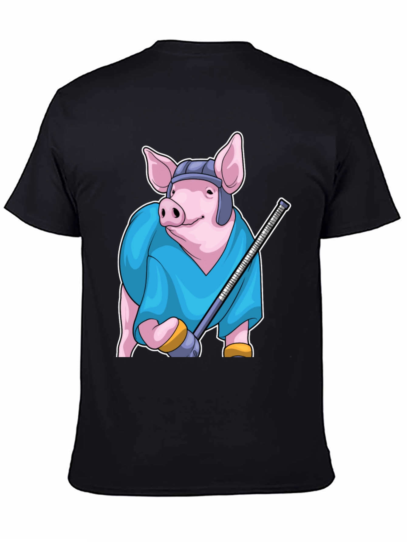 Black Hockey Pig T-Shirt - Funny Animal Sports Tee view 4