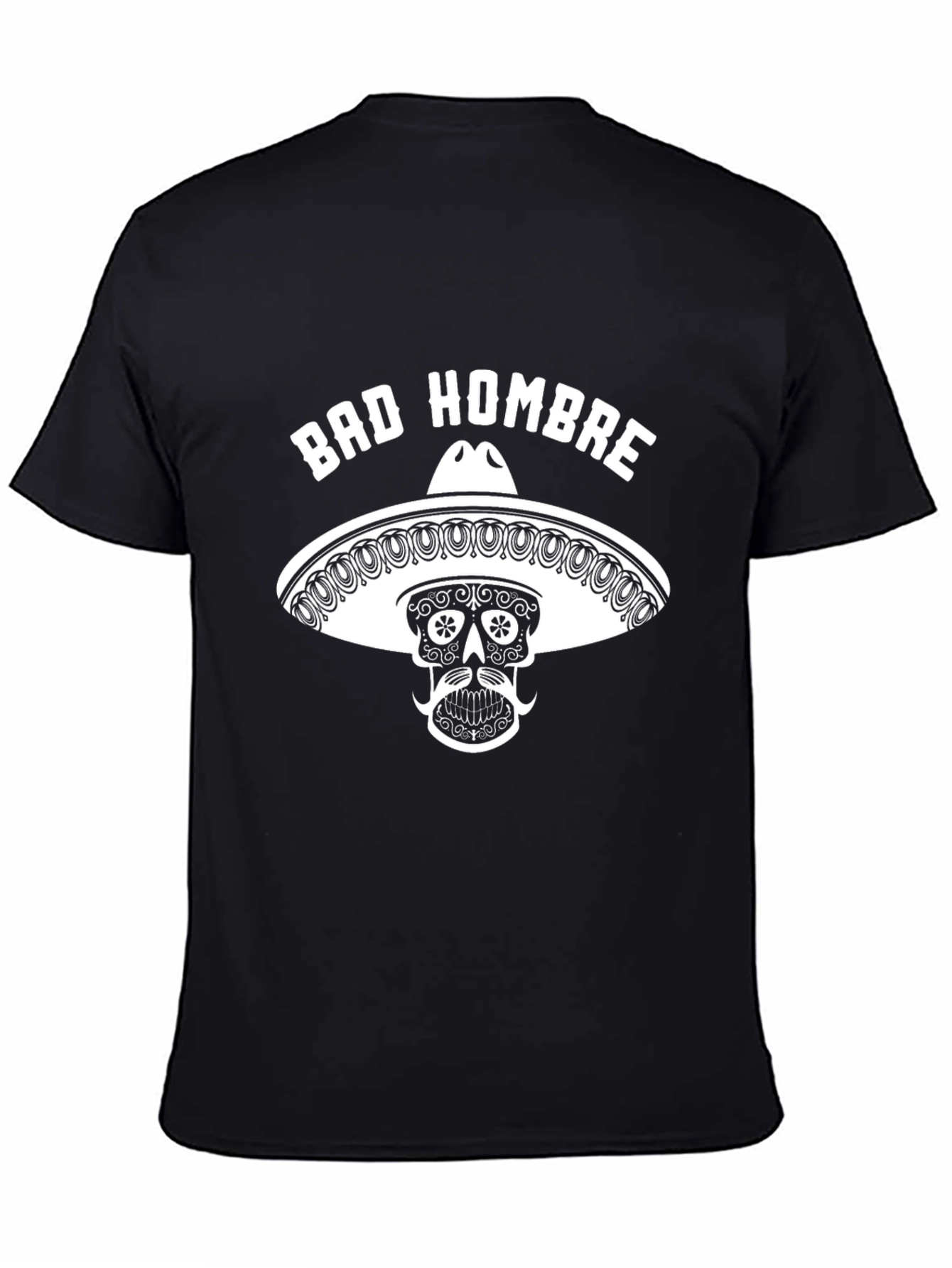 Black Bad Hombre Graphic Tee - Skull Sombrero T-Shirt view 4