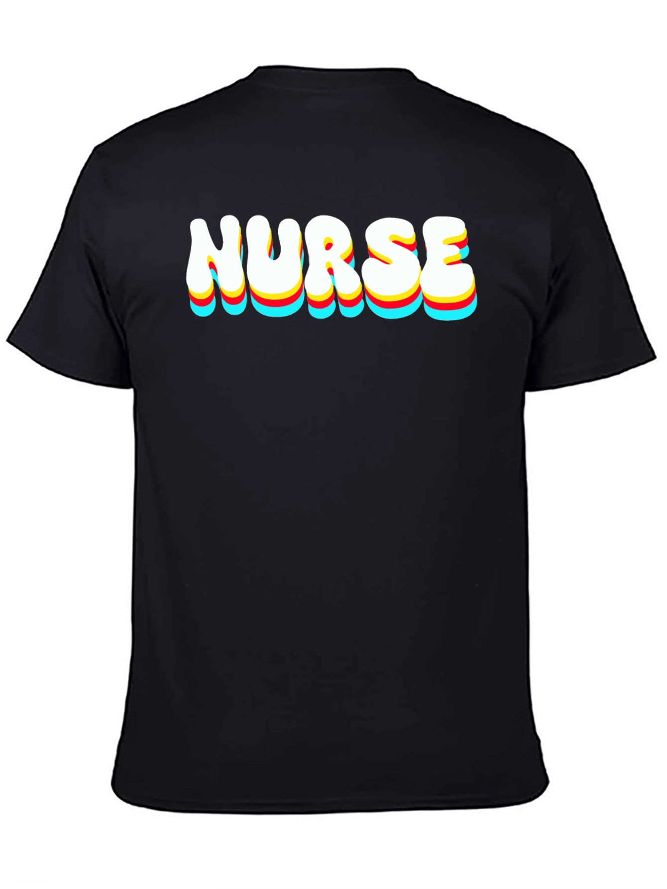 Black Nurse Retro Stacked Text Black T-Shirt view 4