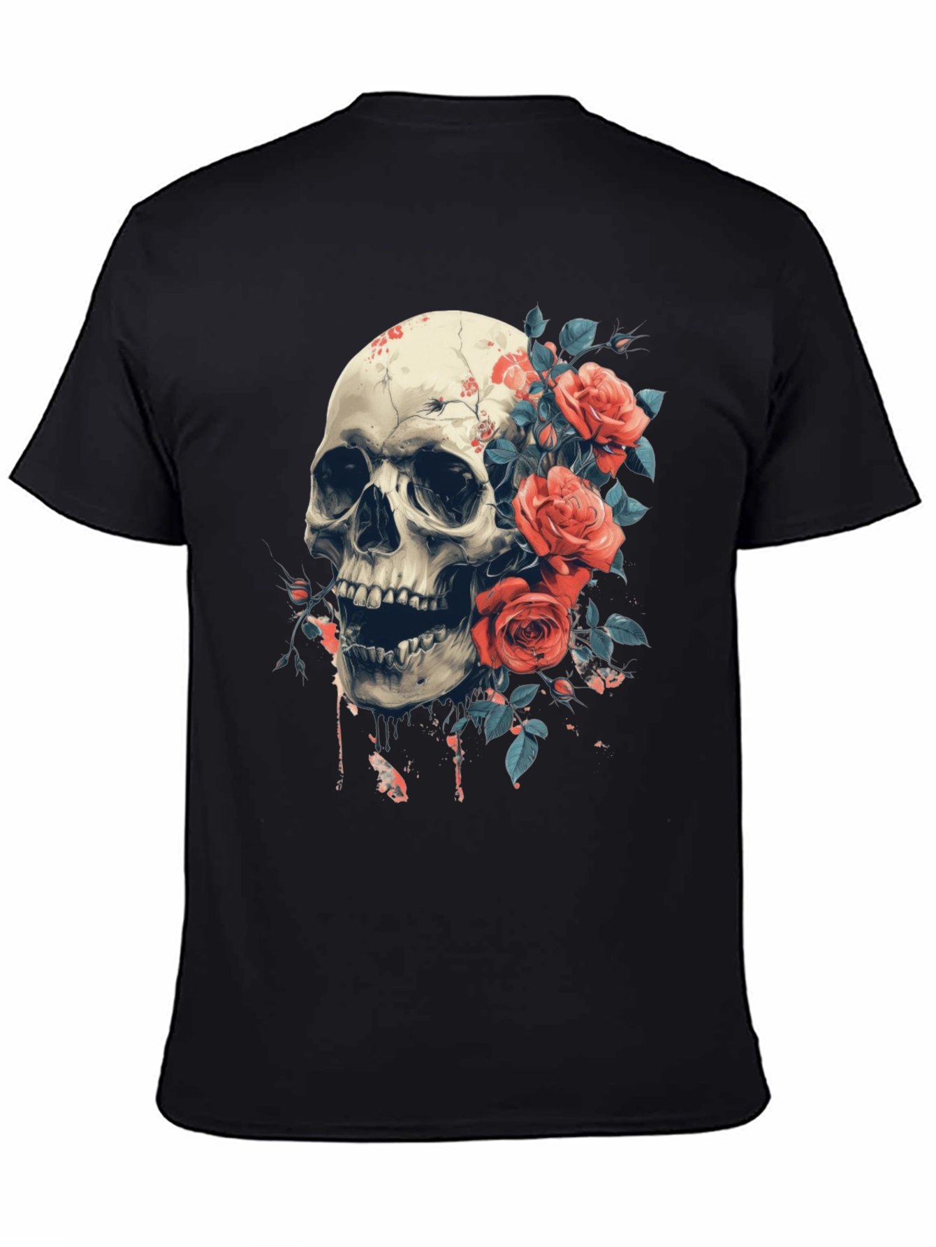 Black Skull & Roses Graphic Tee - Bold Gothic Style view 4