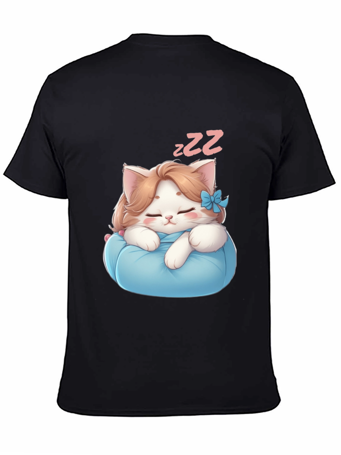 Black Cute Sleeping Kitten Black T-Shirt view 4