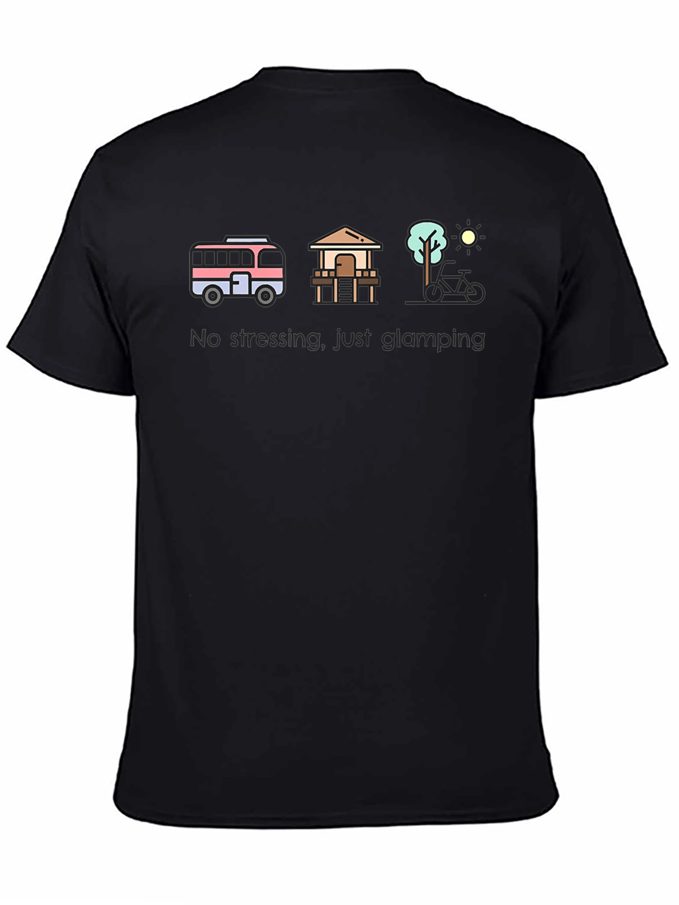 Black Glamping Lifestyle T-Shirt - No Stressing, Just Glamping! view 4