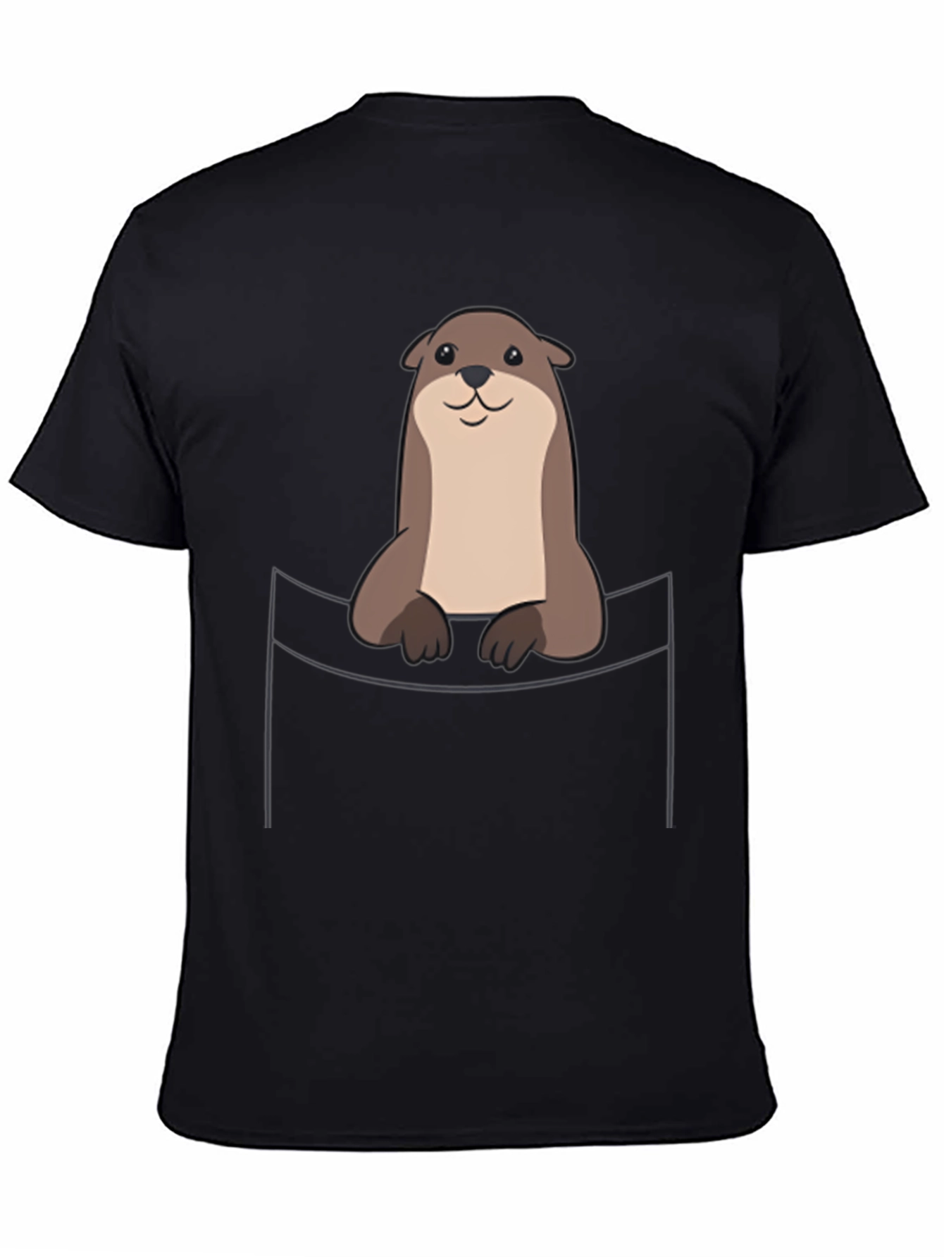 Black Otter Pocket T-Shirt - Cute Animal Graphic Tee view 4