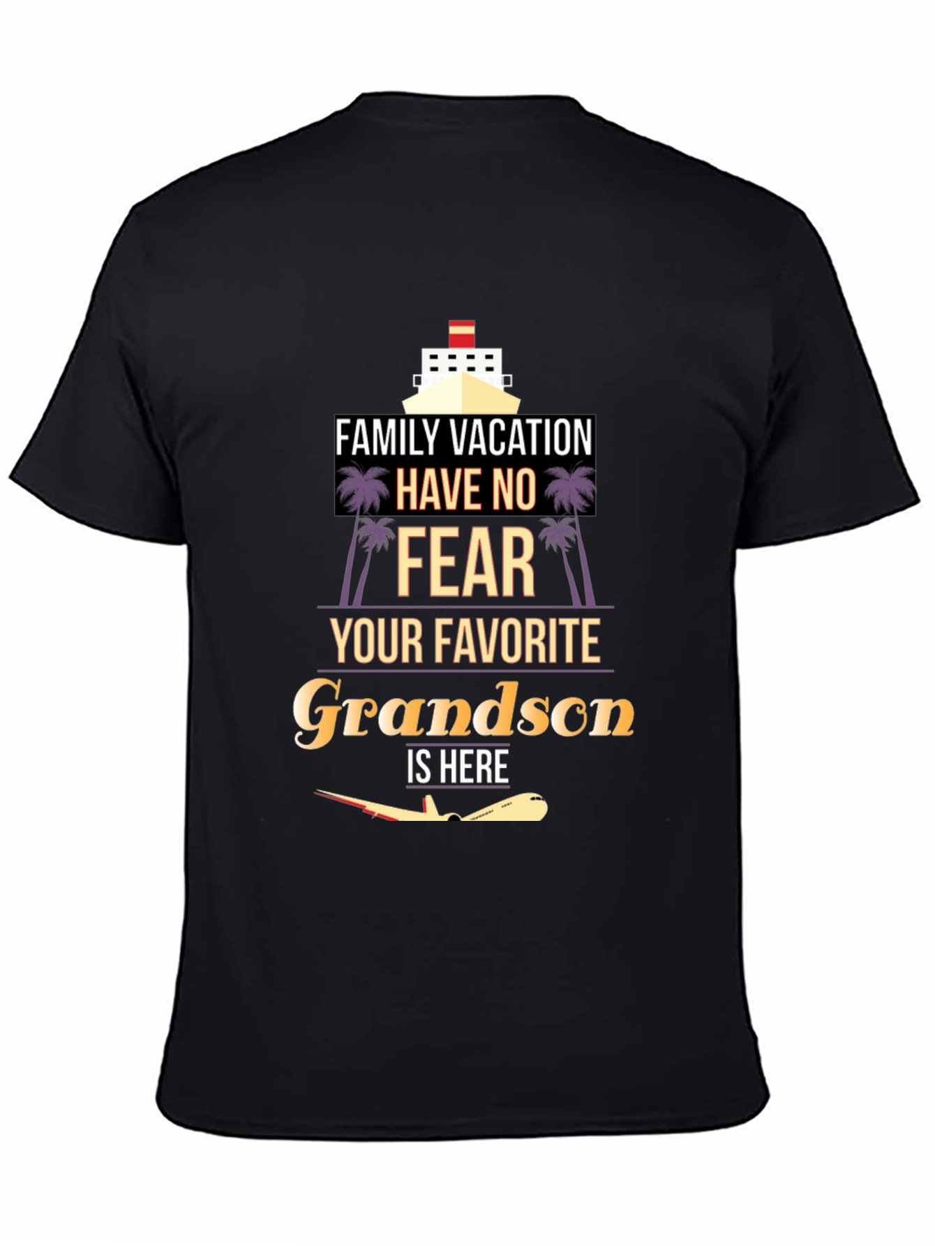 Black Family Vacation Grandson T-Shirt - Cruise & Plane Design view 4