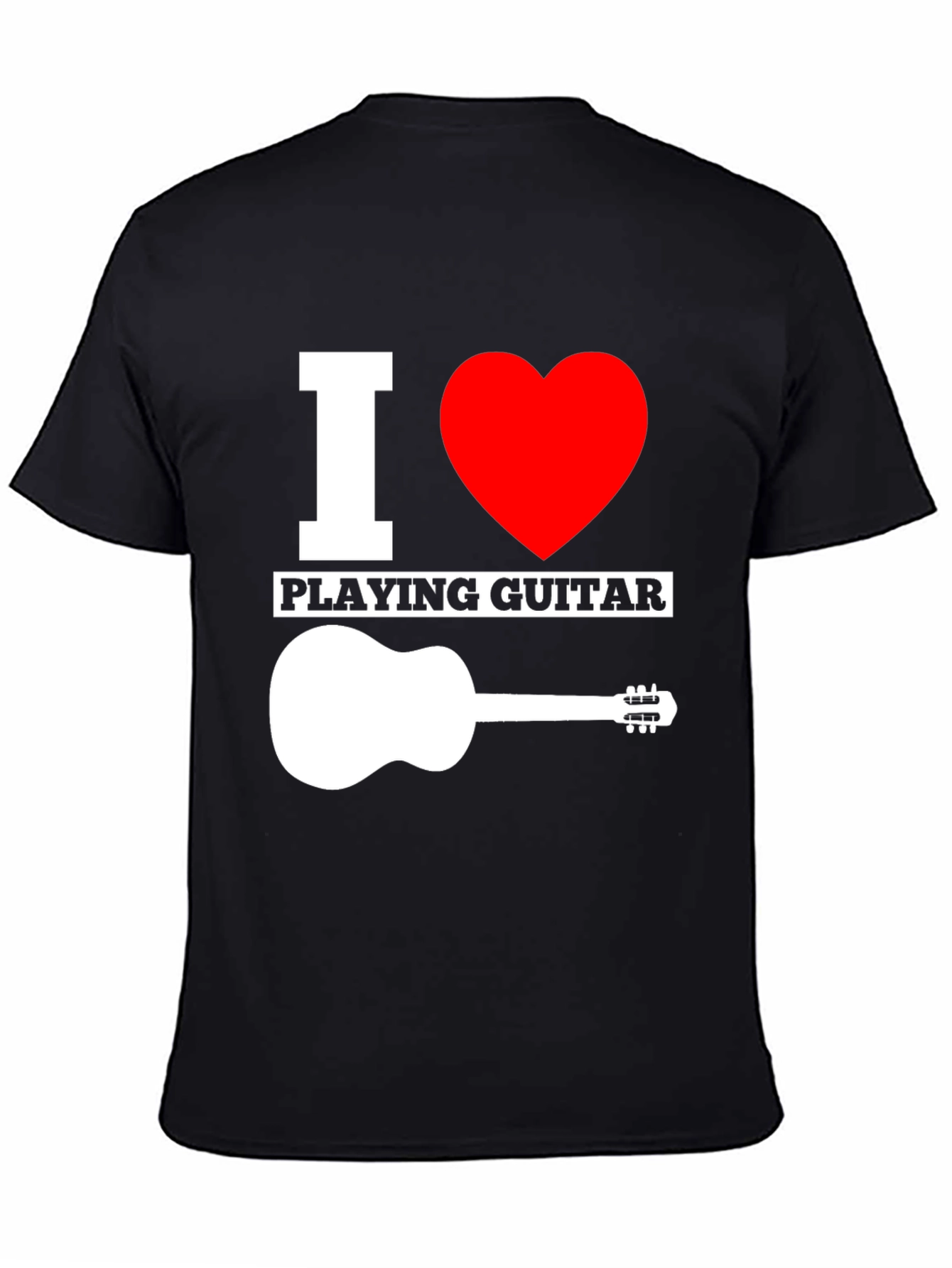 Black I Love Playing Guitar Graphic Tee - Black Cotton T-Shirt view 4