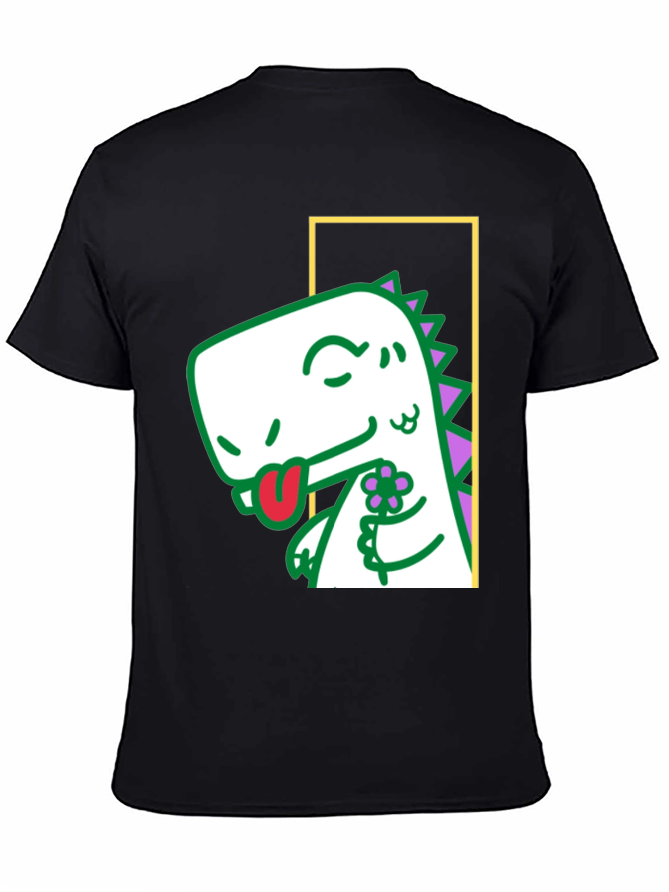 Black Dinosaur Holding Flower Graphic Tee view 4