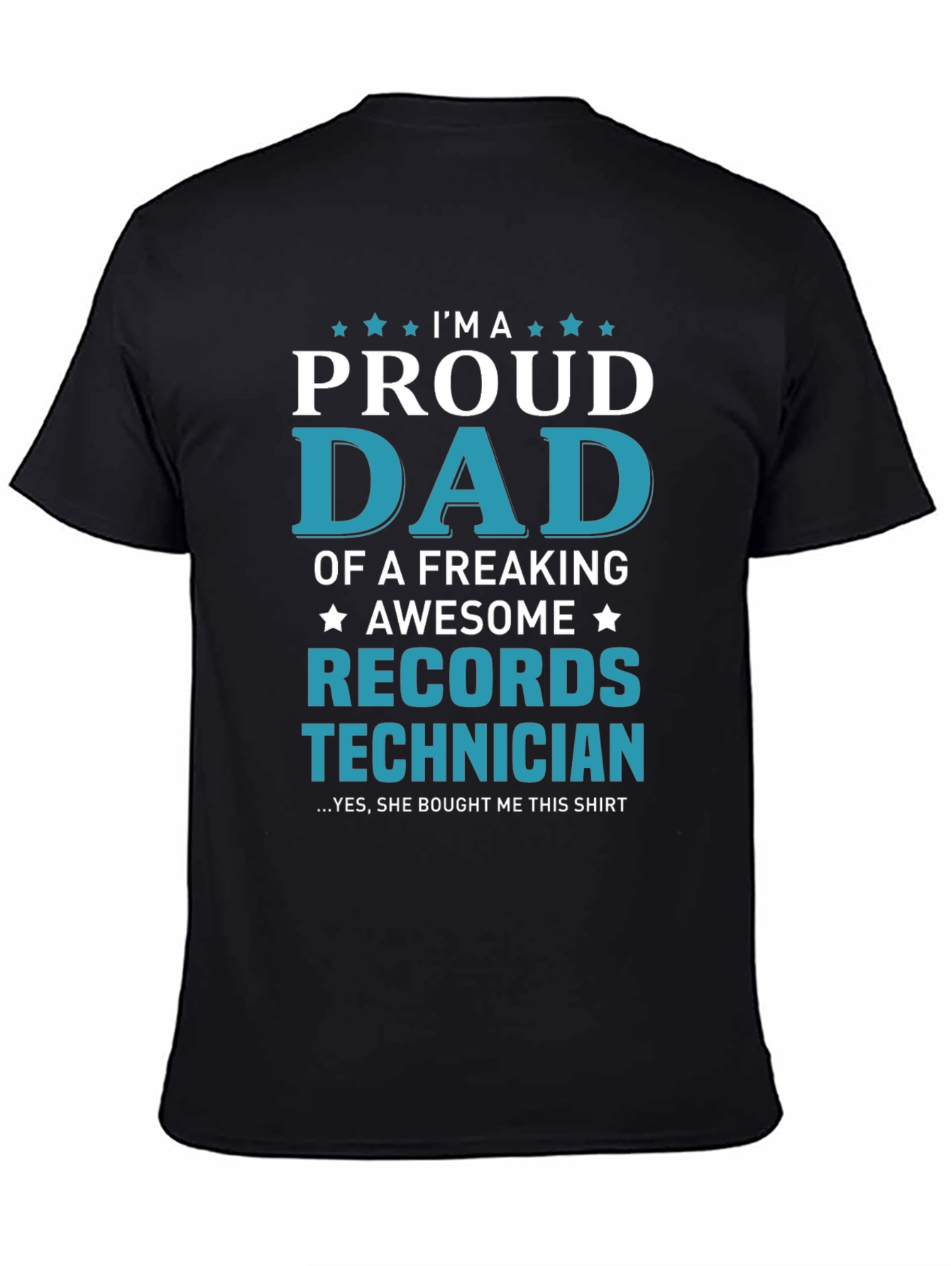 Black Proud Dad Records Technician T-Shirt view 4