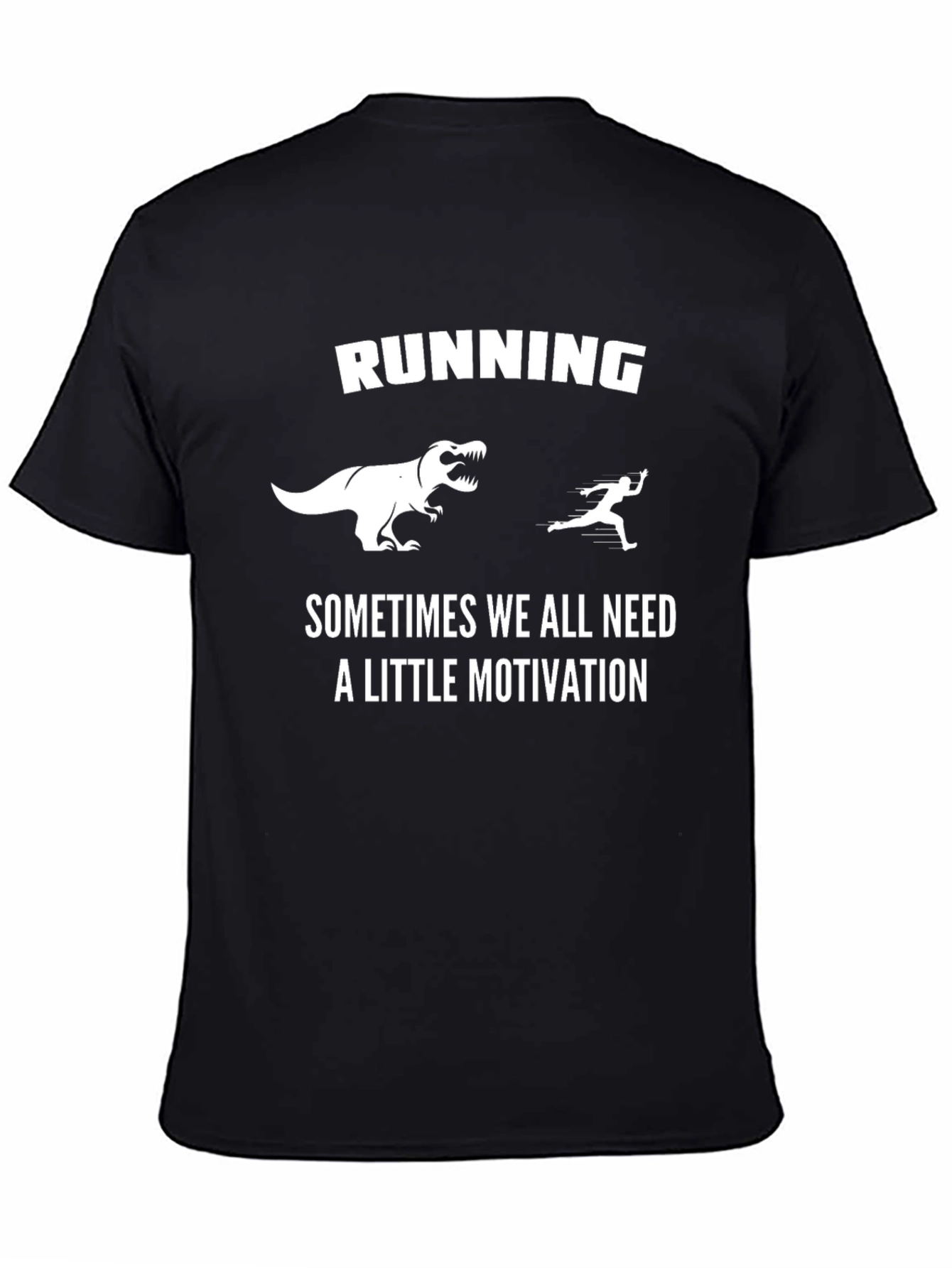 Black Running Motivation T-Shirt: Dinosaur Chase view 4