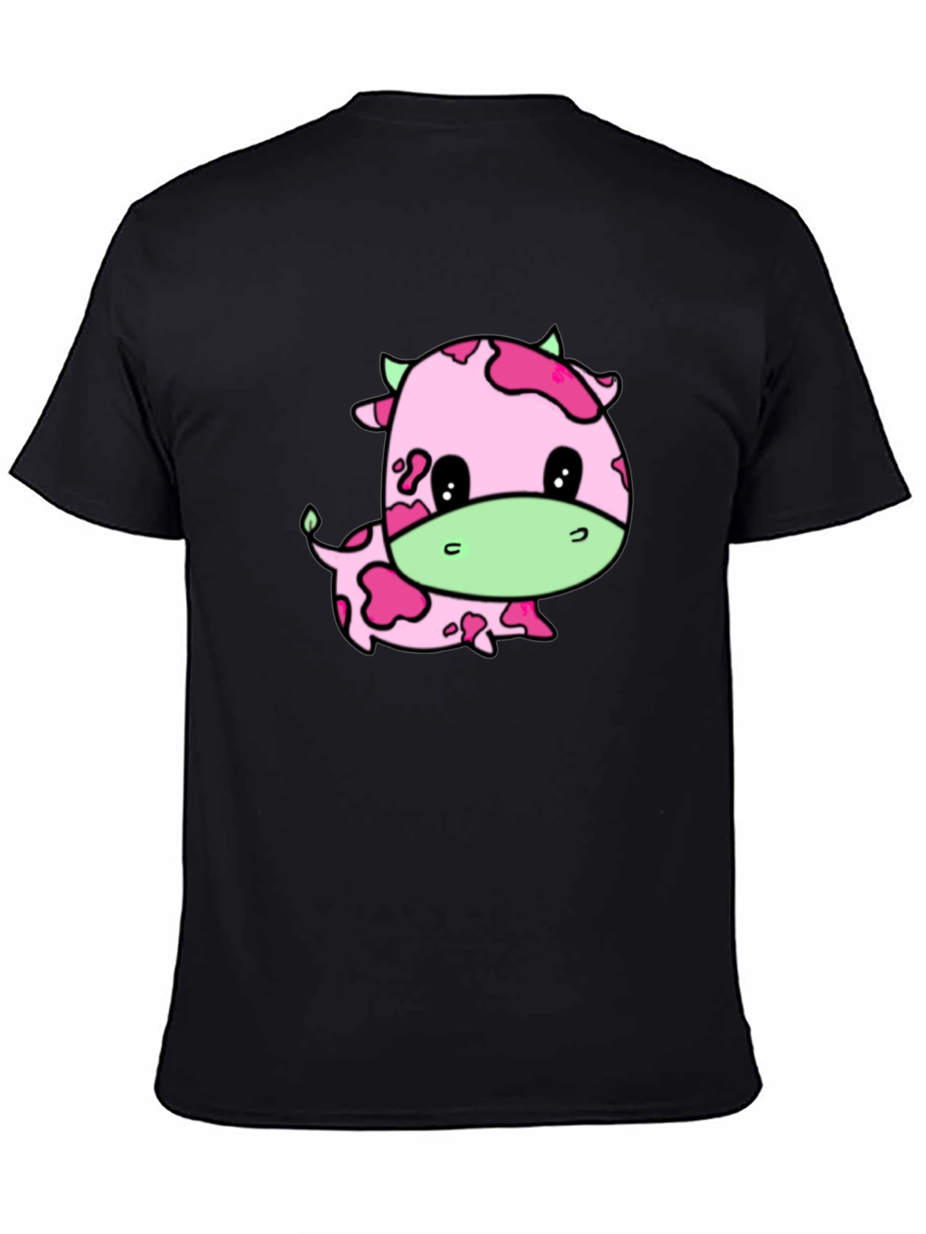 Black Cute Pink Cow Graphic Tee view 4