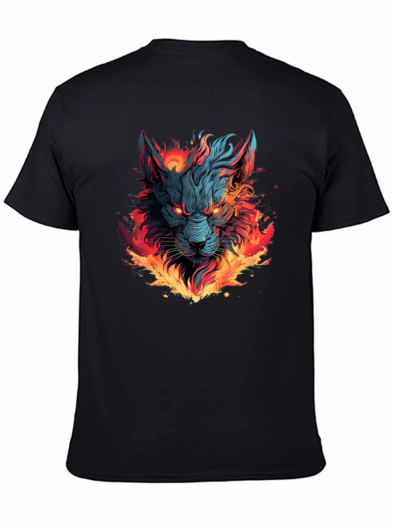 Black Fiery Wolf Graphic T-Shirt - Bold Black Tee view 4