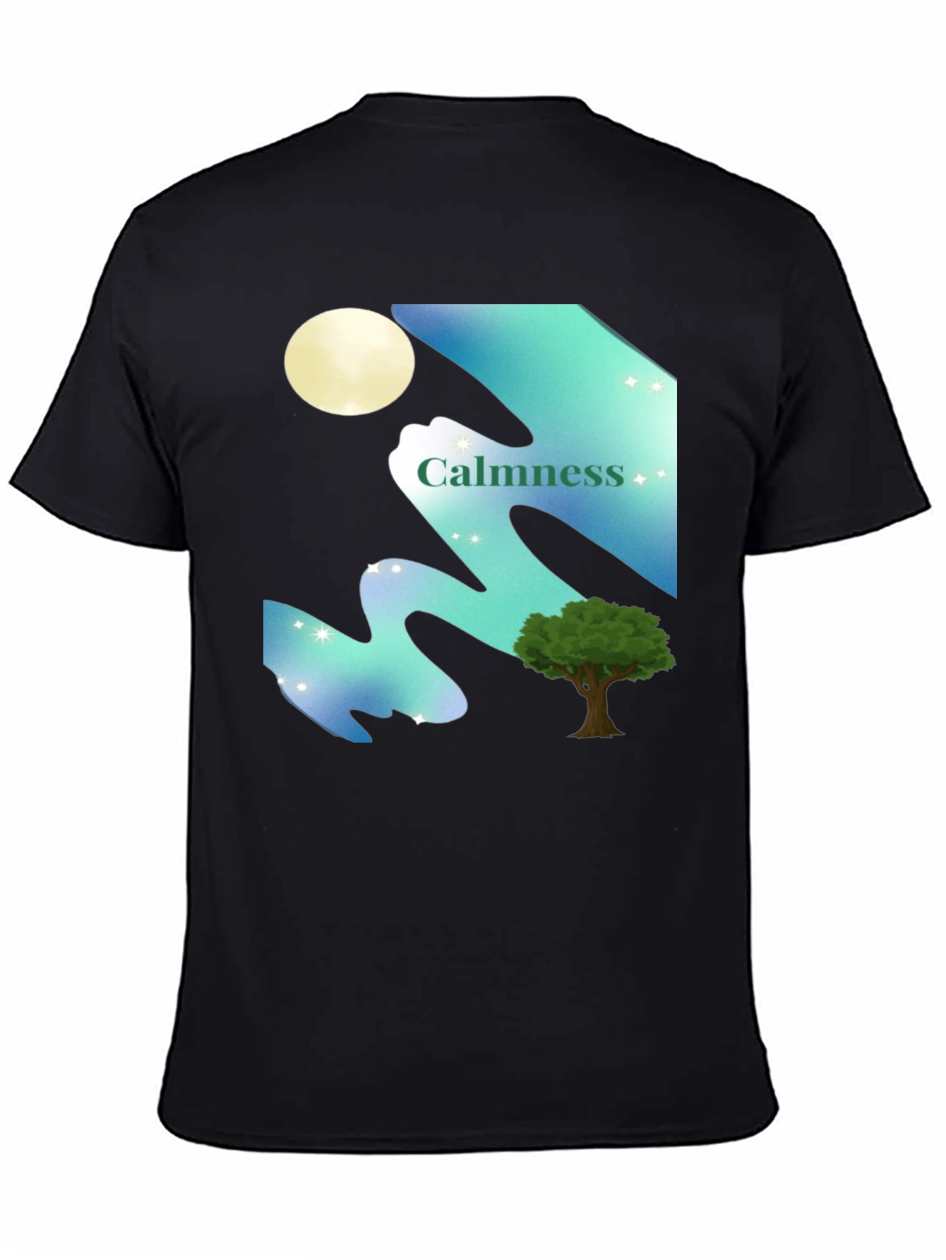 Black Calmness Night Scene Graphic T-Shirt - Black view 4