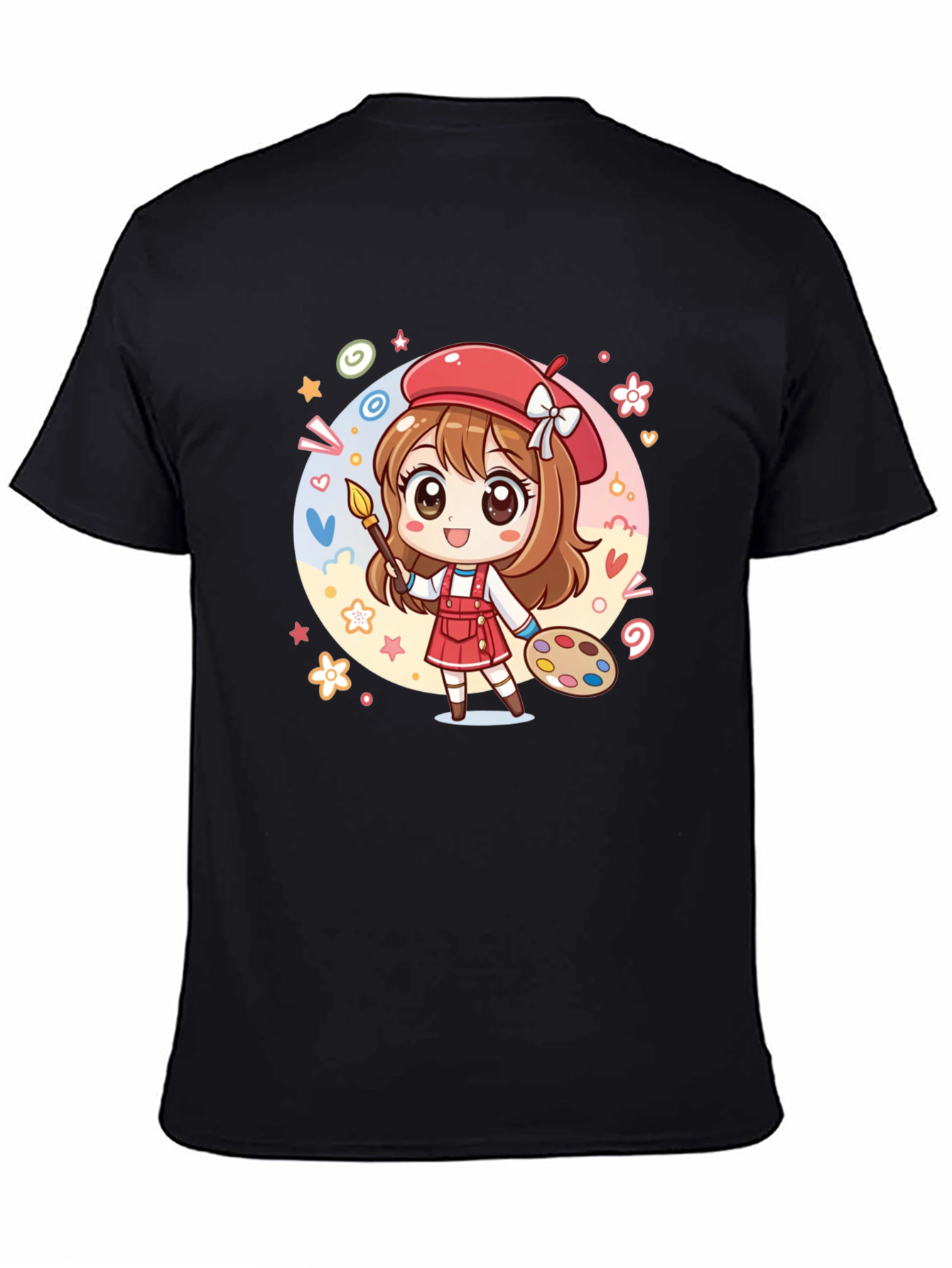 Black Cute Anime Artist Graphic T-Shirt view 4