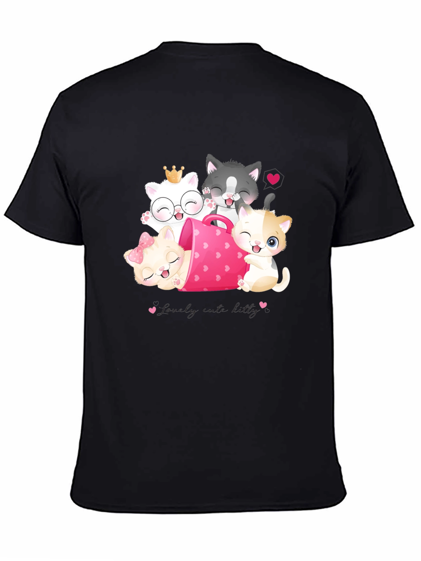Black Cute Cats in a Cup T-Shirt view 4