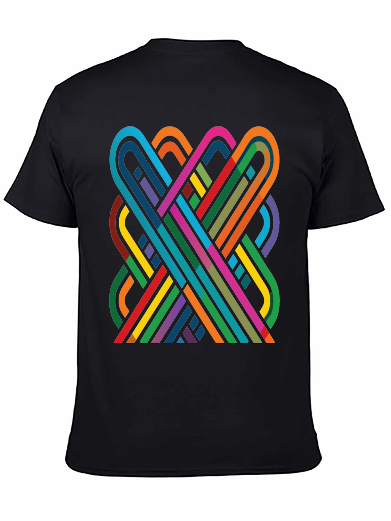Black Geometric Ribbon Design Black Cotton T-Shirt view 4