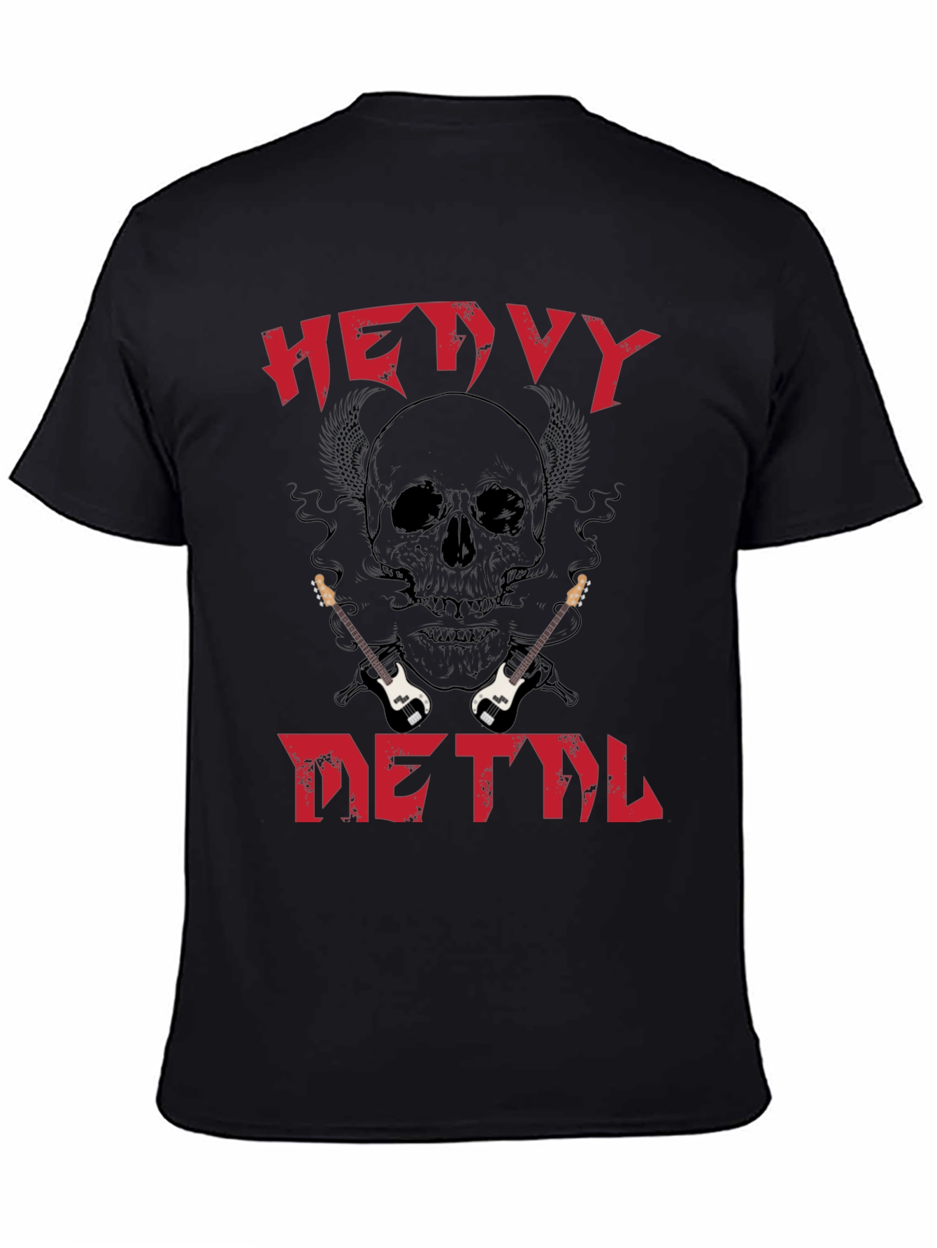 Black Heavy Metal Skull Guitar T-Shirt view 4