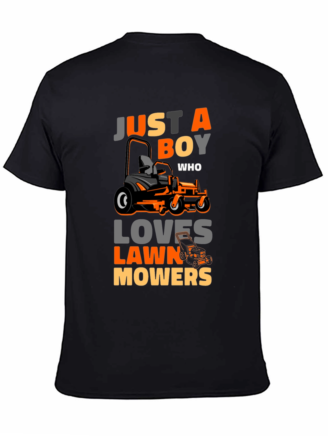 Black Just A Boy Who Loves Lawn Mowers T-Shirt view 4