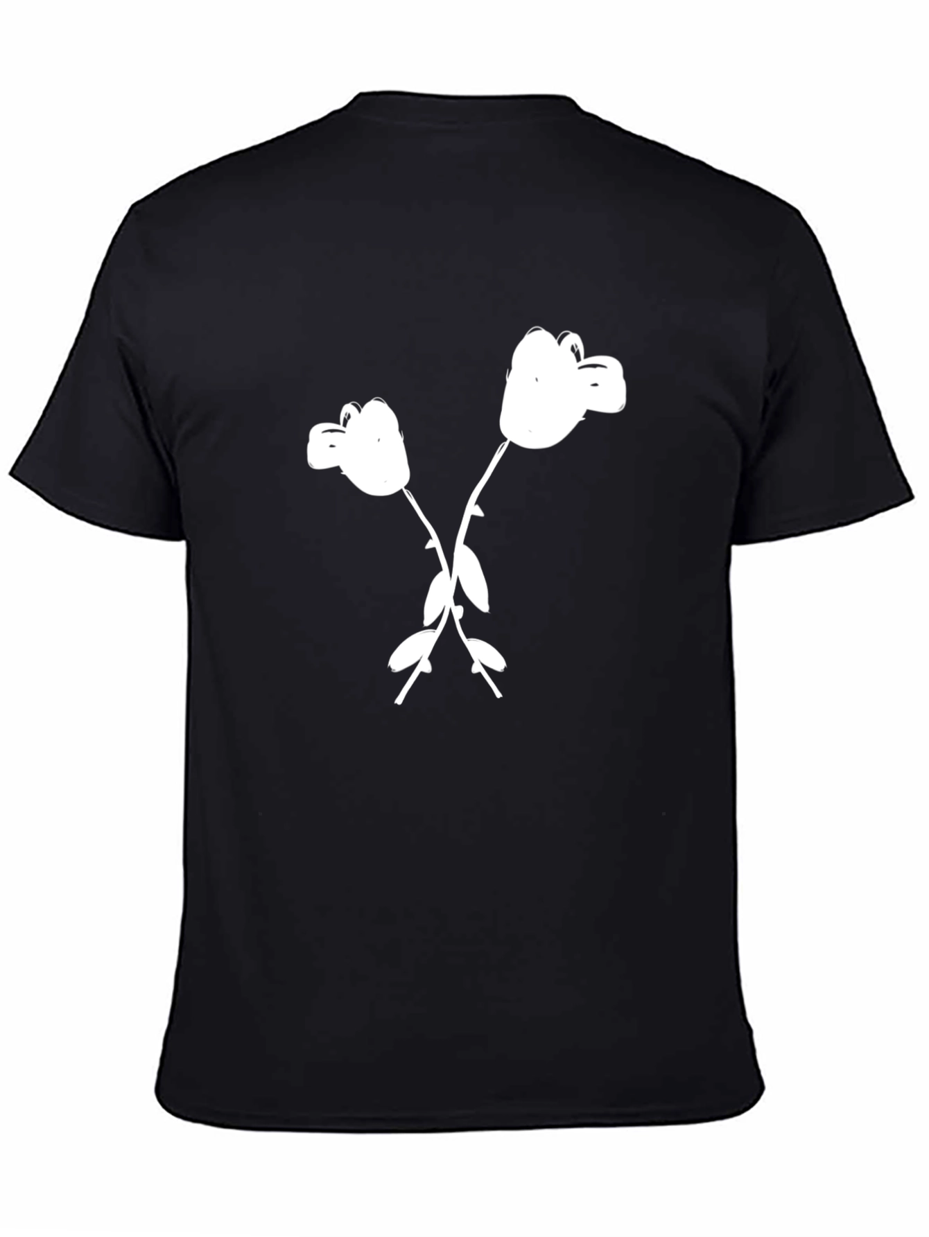 Black Black T-Shirt with White Cartoon Flower Graphic view 4