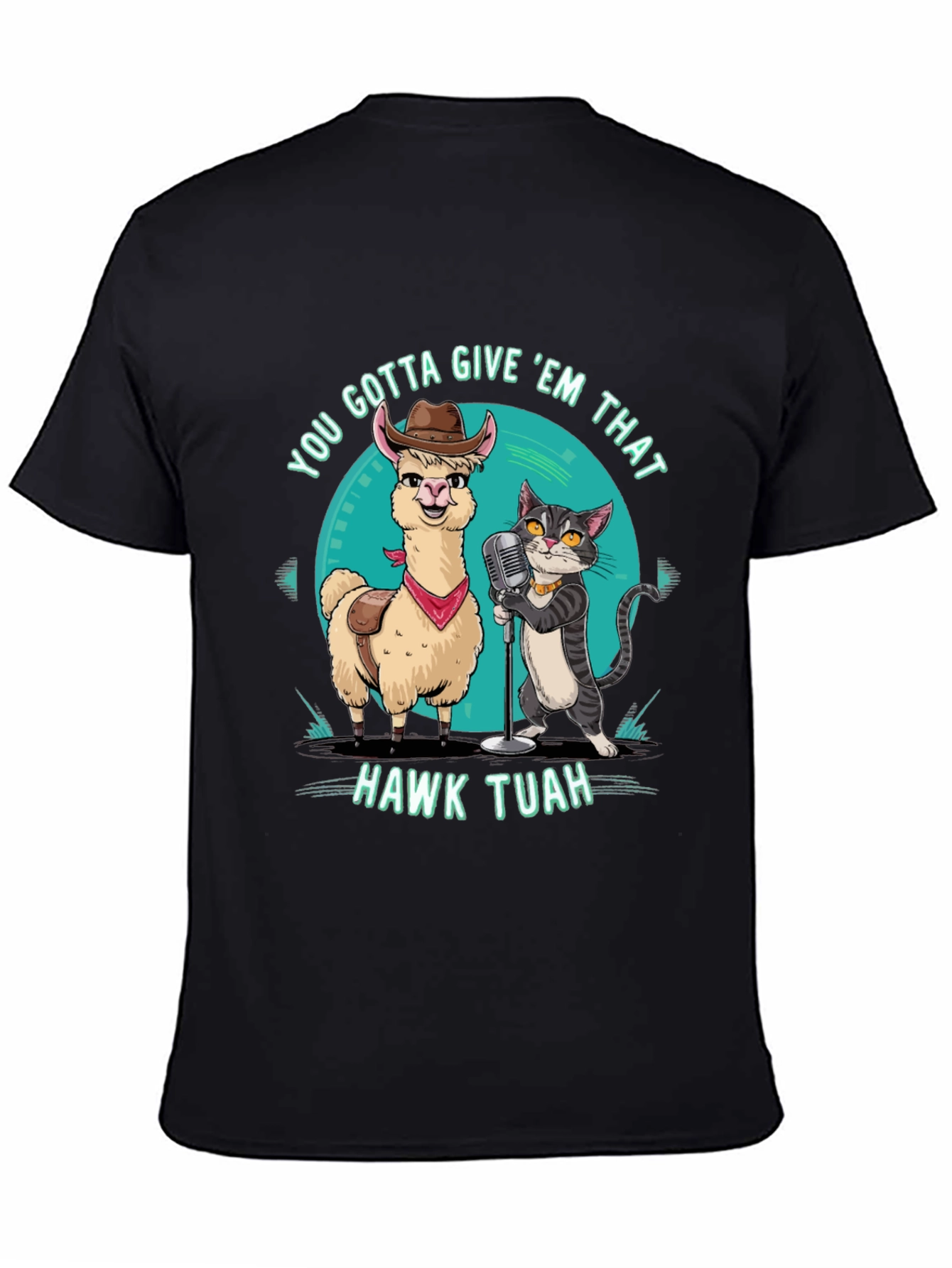 Black Hawk Tuah T-Shirt: Singing Llama & Cat Duo! view 4