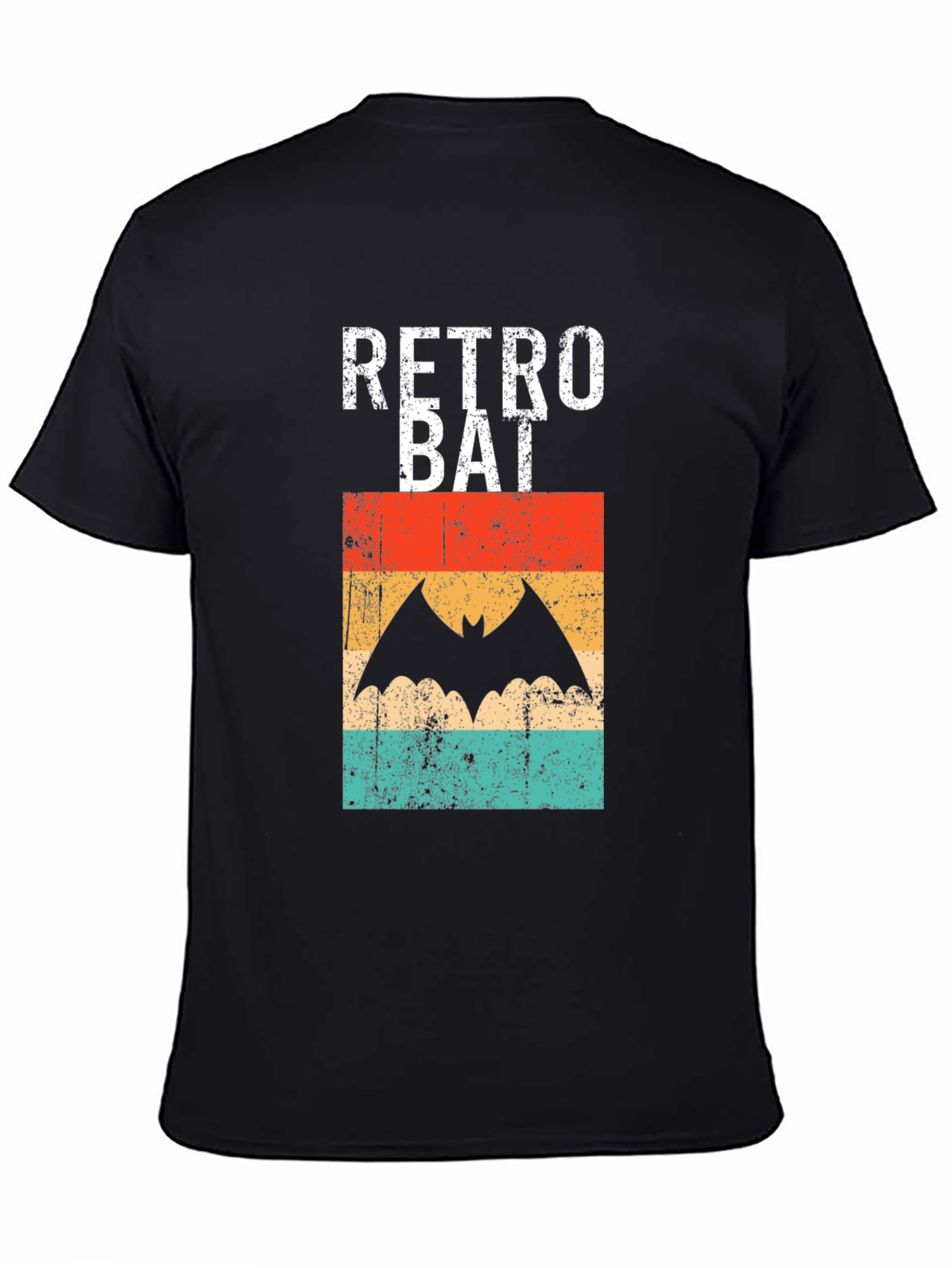 Black Retro Bat Graphic Tee - Vintage Style Black T-Shirt view 4