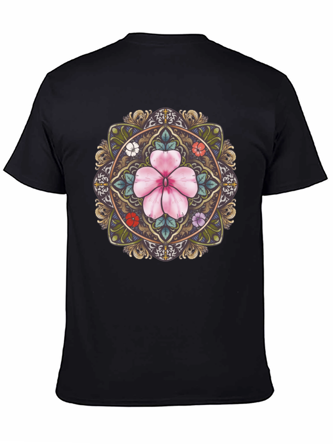 Black Floral Mandala Graphic Tee - Stylish Black T-Shirt view 4